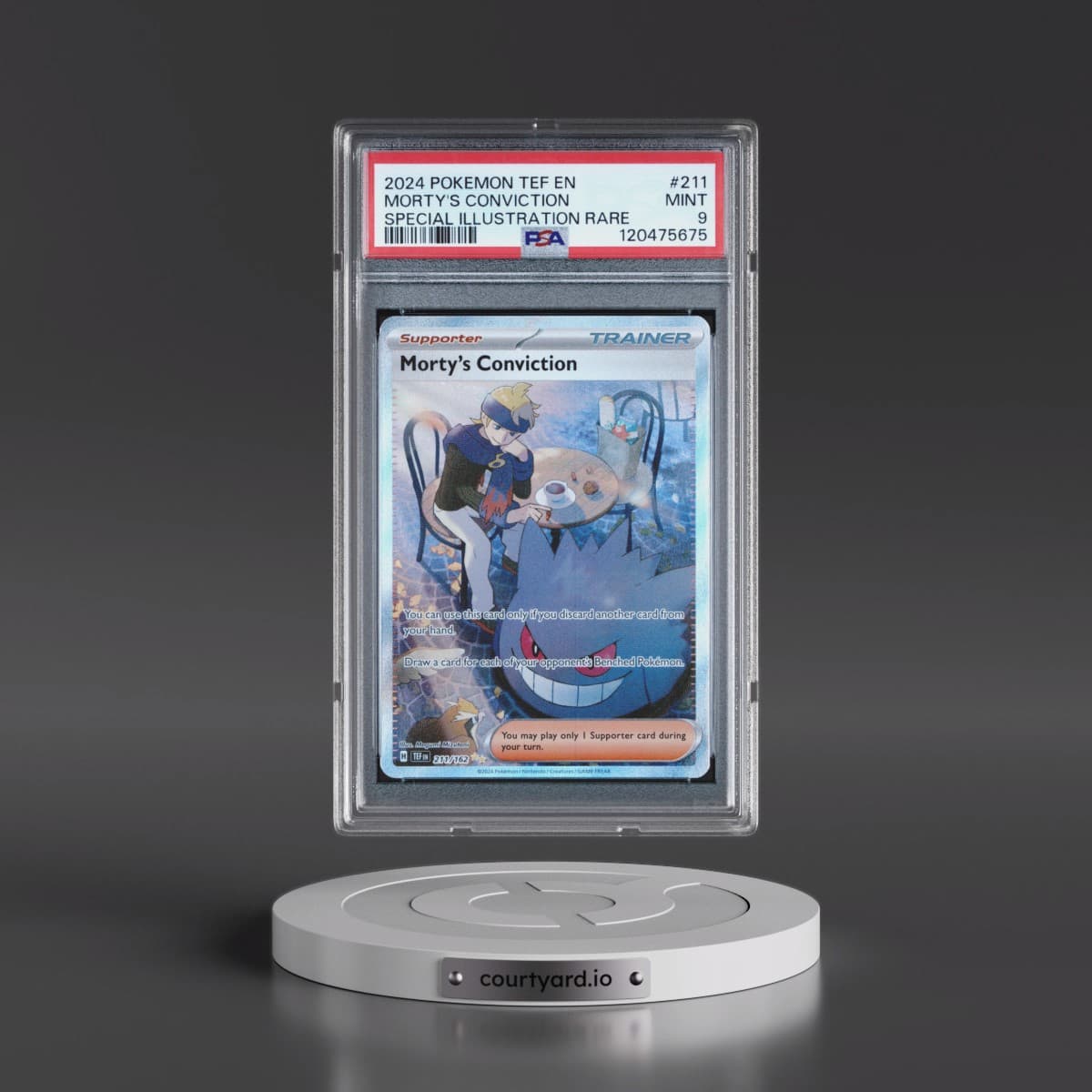2024 Pokémon Tef EN-Temporal Forces #211 Morty's Conviction - Special Illustration Rare (PSA 9 MINT)