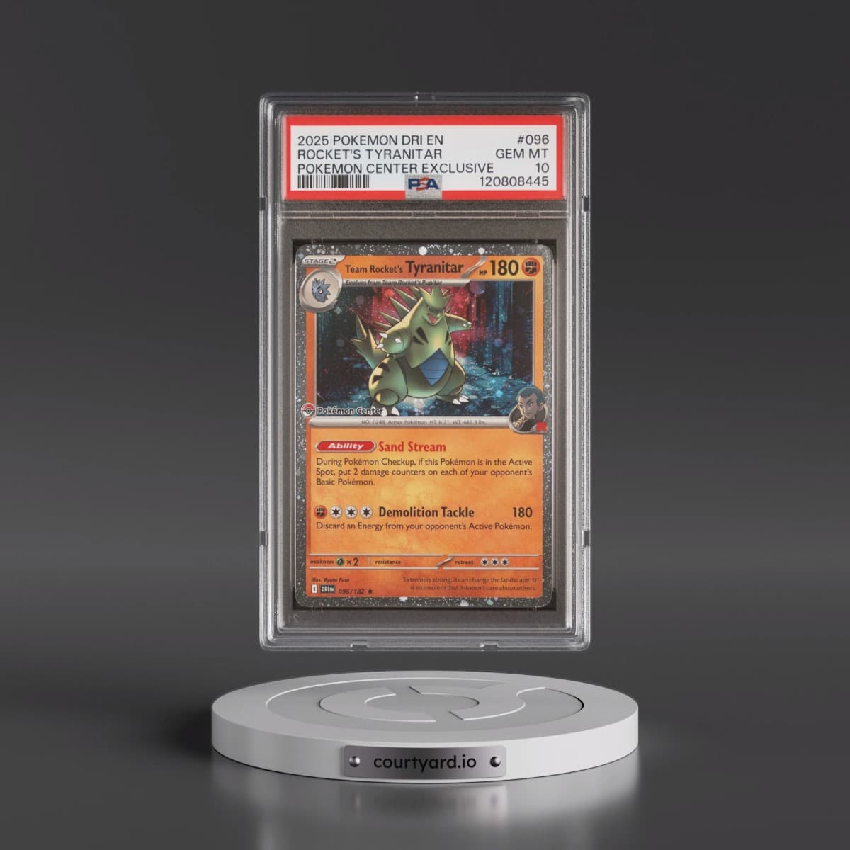 2025 Pokémon Dri EN-Destined Rivals #096 Team Rocket's Tyranitar - Pokemon Center Exclusive (PSA 10 GEM MINT)