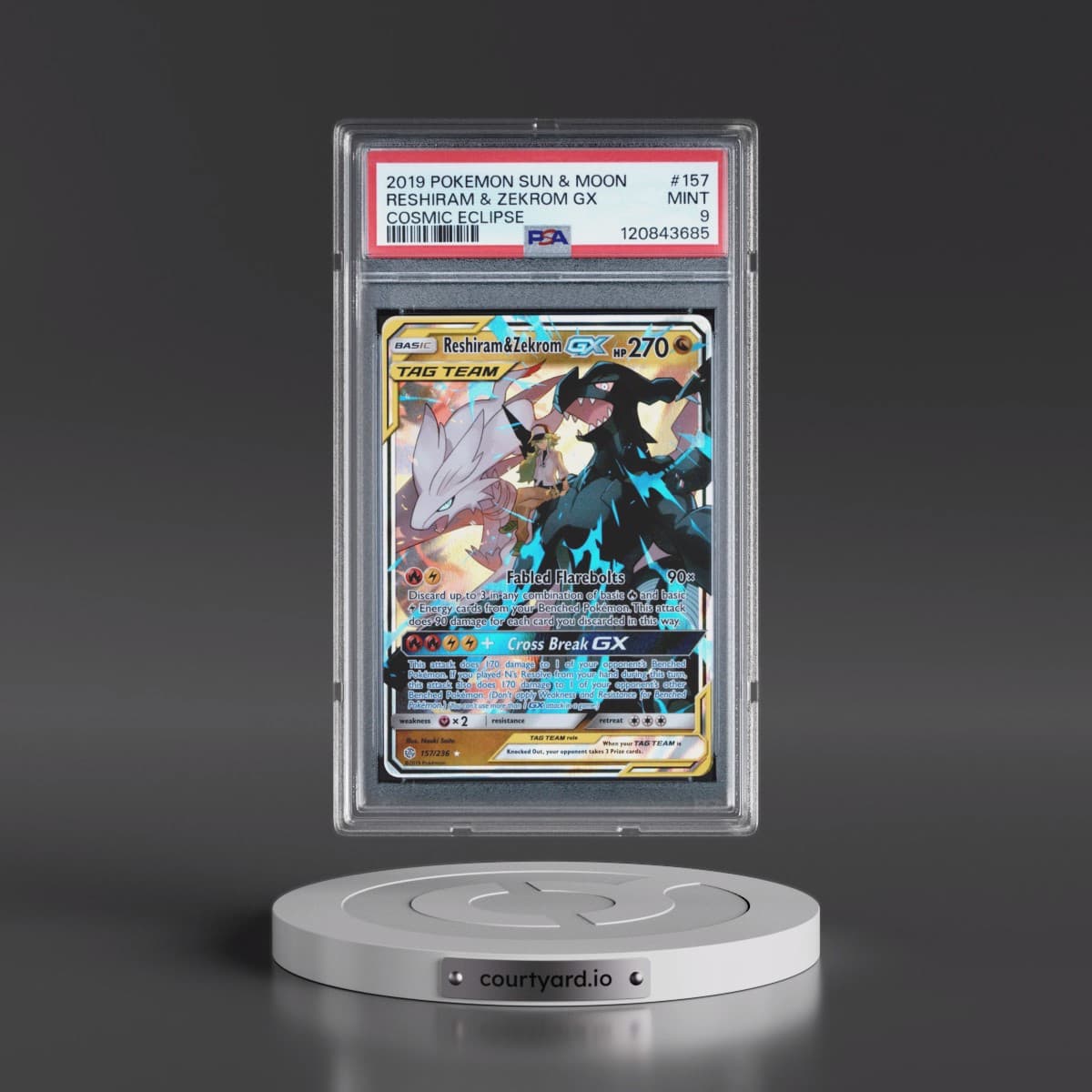 2019 Pokémon Sun & Moon Cosmic Eclipse #157 Reshiram & Zekrom GX - Holo (PSA 9 MINT)