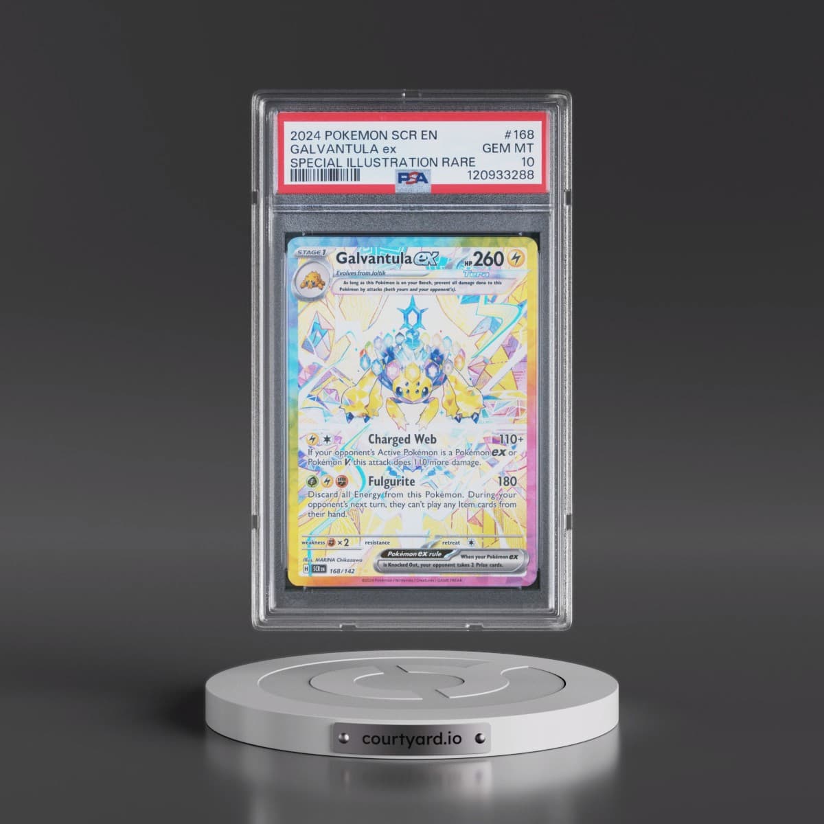 2024 Pokémon Scr EN-Stellar Crown #168 Galvantula EX - Holo Special Illustration Rare (PSA 10 GEM MINT)