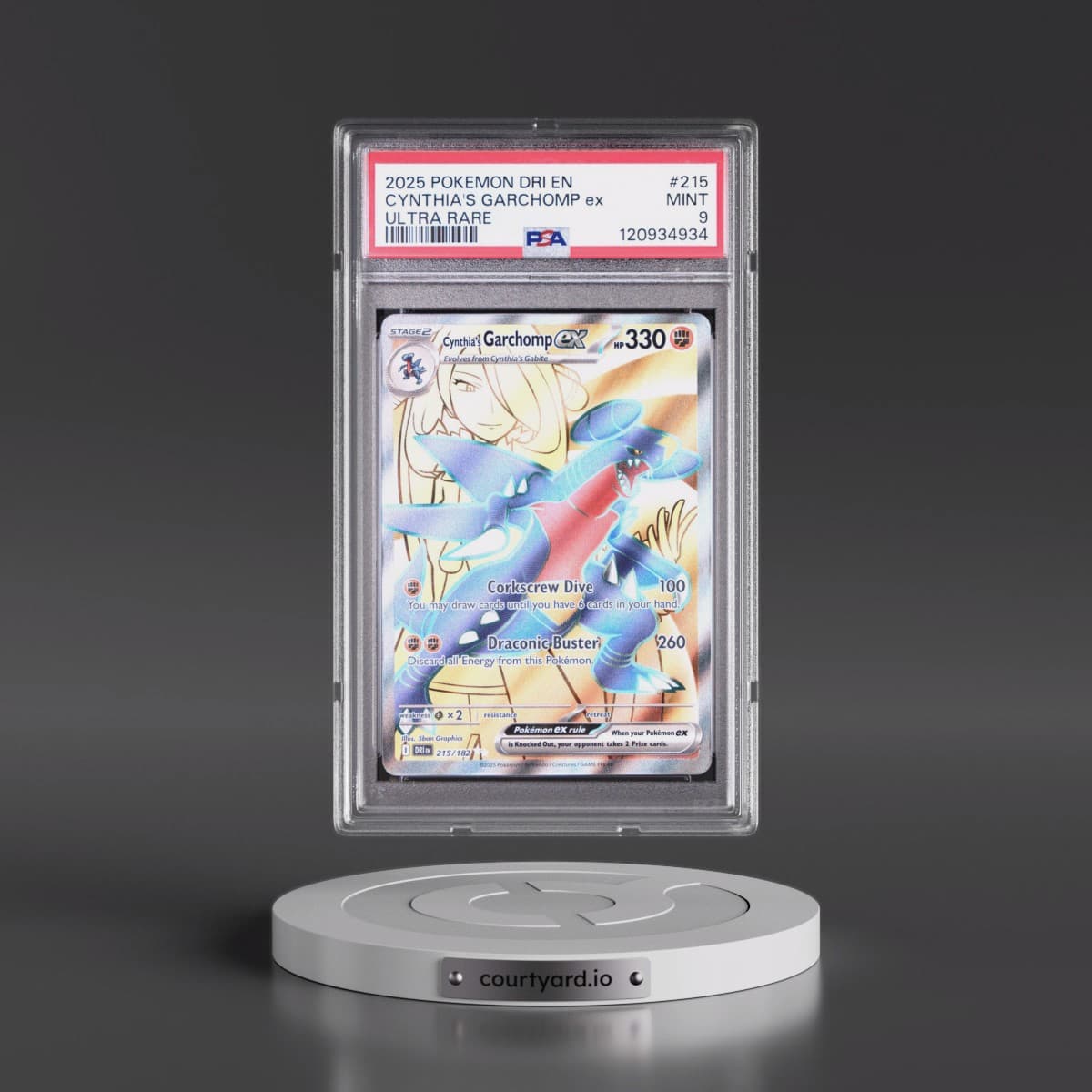2025 Pokémon Dri EN-Destined Rivals #215 Cynthia's Garchomp EX - Holo Ultra Rare (PSA 9 MINT)