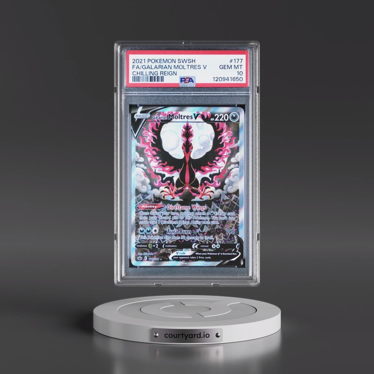 2021 Pokémon Sword & Shield Chilling Reign #177 Galarian Moltres V - Holo Full Art (PSA 10 GEM MINT)