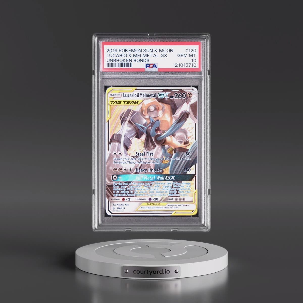2019 Pokémon Sun & Moon Unbroken Bonds #120 Lucario & Melmetal GX - Holo (PSA 10 GEM MINT)