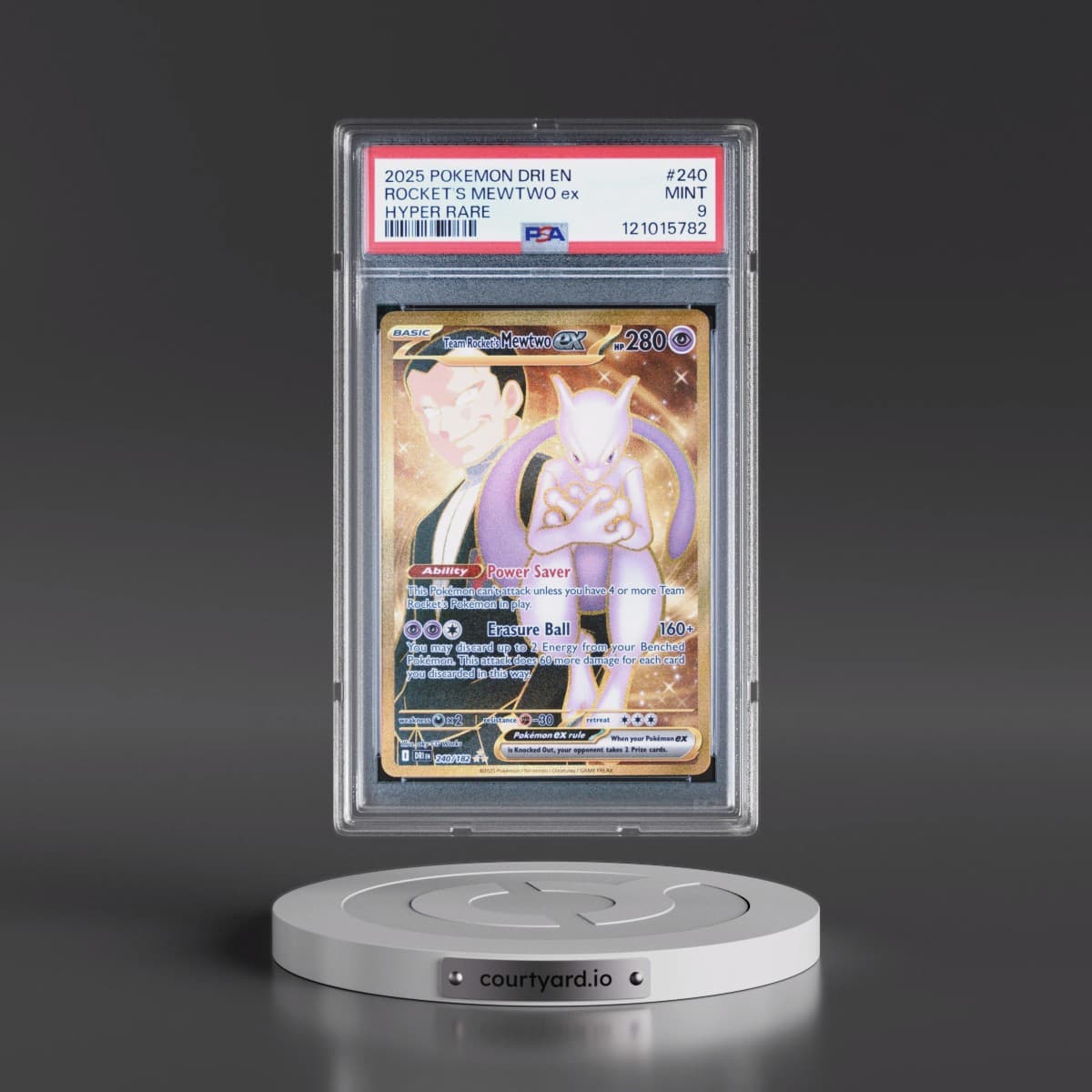 2025 Pokémon Dri EN-Destined Rivals #240 Team Rocket's Mewtwo EX - Holo Hyper Rare (PSA 9 MINT)