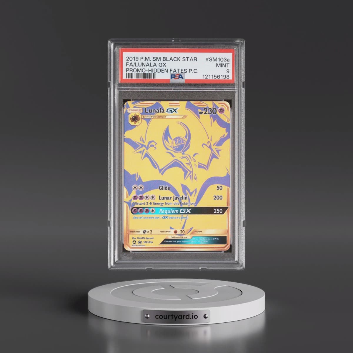 2019 Pokémon SM Black Star Promo #SM103a Lunala GX - Holo Full Art Hidden Fates Premium Collection (PSA 9 MINT)