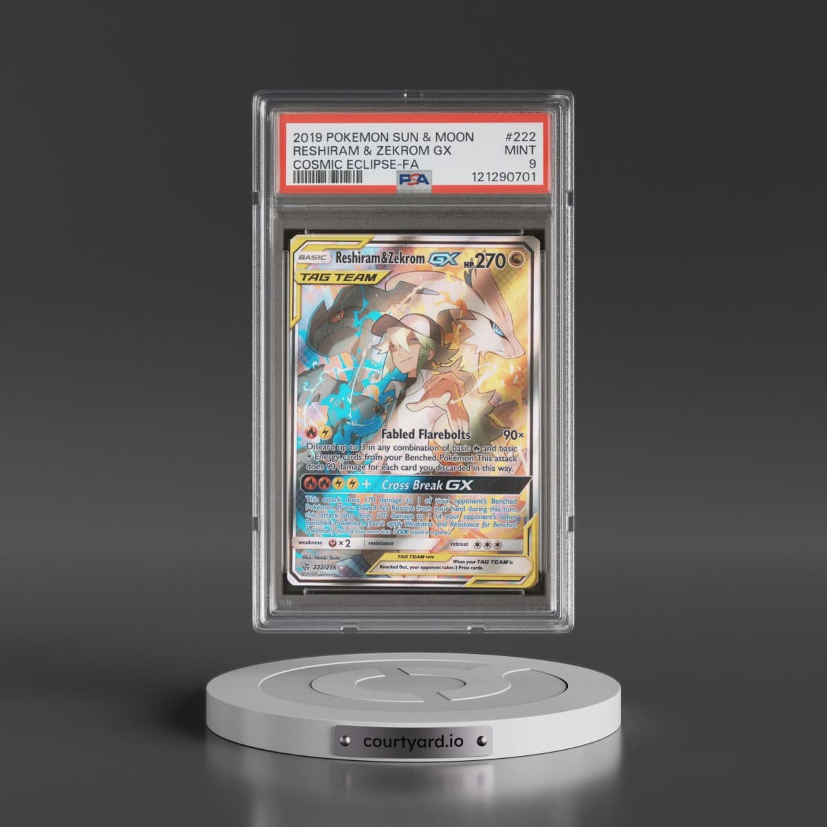 2019 Pokémon Sun & Moon Cosmic Eclipse #222 Reshiram & Zekrom GX - Holo Full Art (PSA 9 MINT)