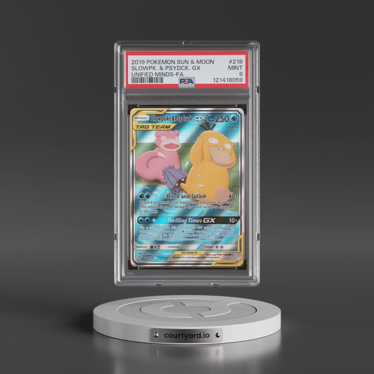 2019 Pokémon Sun & Moon Unified Minds #218 Slowpoke & Psyduck GX - Holo Full Art (PSA 9 MINT)