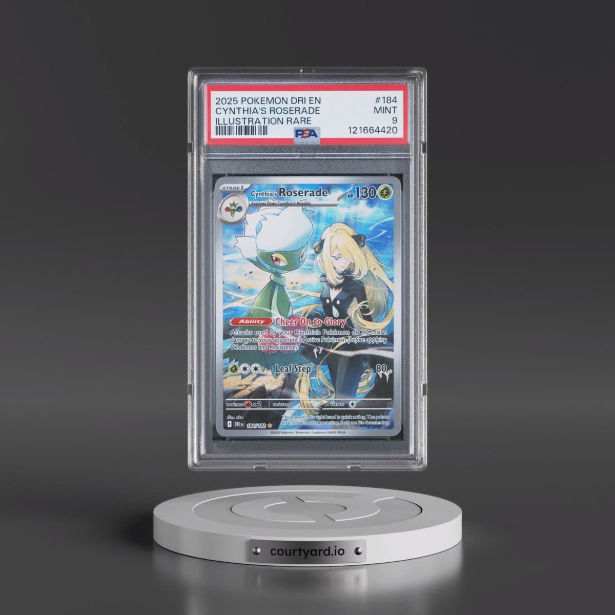 2025 Pokémon Dri EN-Destined Rivals #184 Cynthia's Roserade - Illustration Rare (PSA 9 MINT)