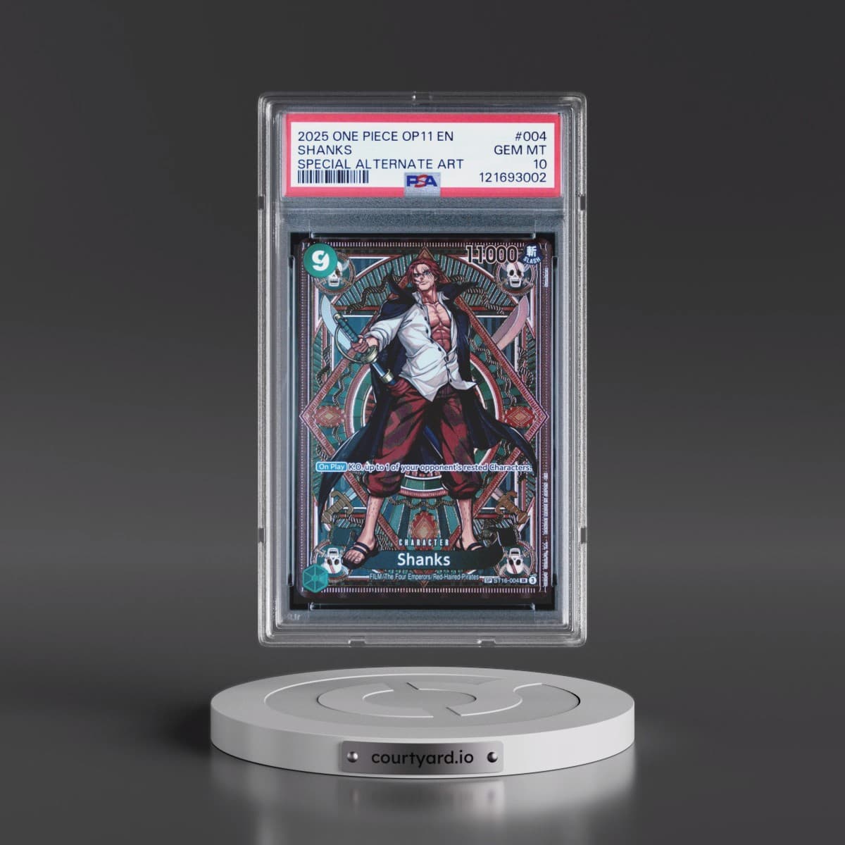 2025 One Piece OP11-A Fist of Divine Speed #004 Shanks - Special Alternate Art (PSA 10 GEM MINT)
