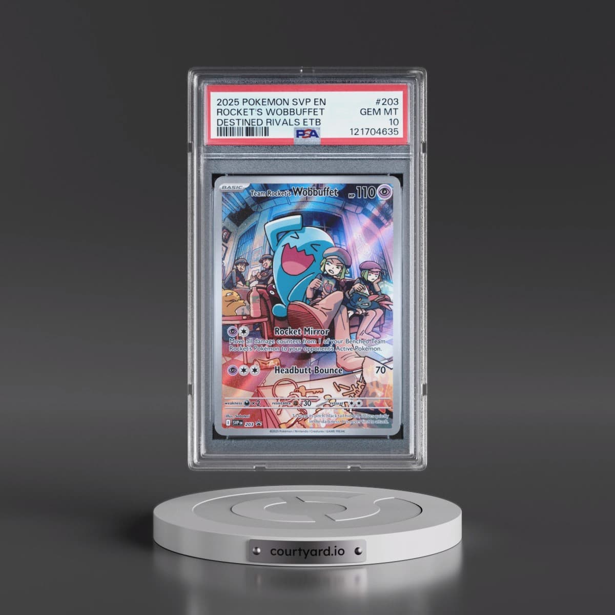 2025 Pokémon Svp EN-SV Black Star Promo #203 Team Rocket's Wobbuffet - Destined Rivals Elite Trainer Box (PSA 10 GEM MINT)