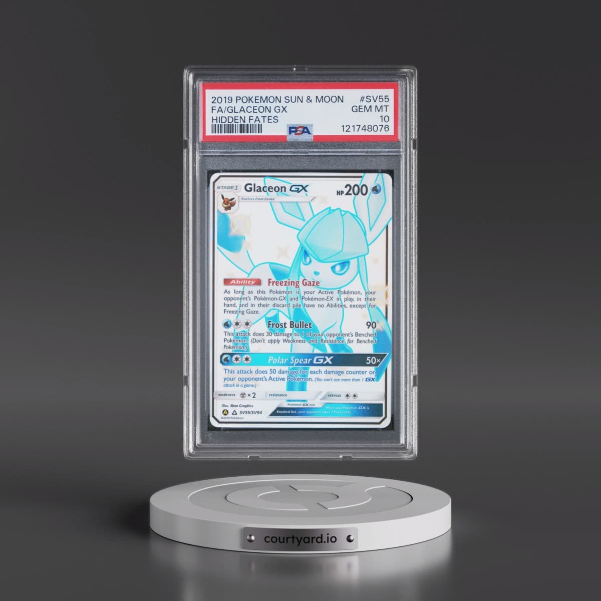2019 Pokémon Sun & Moon Hidden Fates #SV55 Glaceon GX - Holo Full Art (PSA 10 GEM MINT)