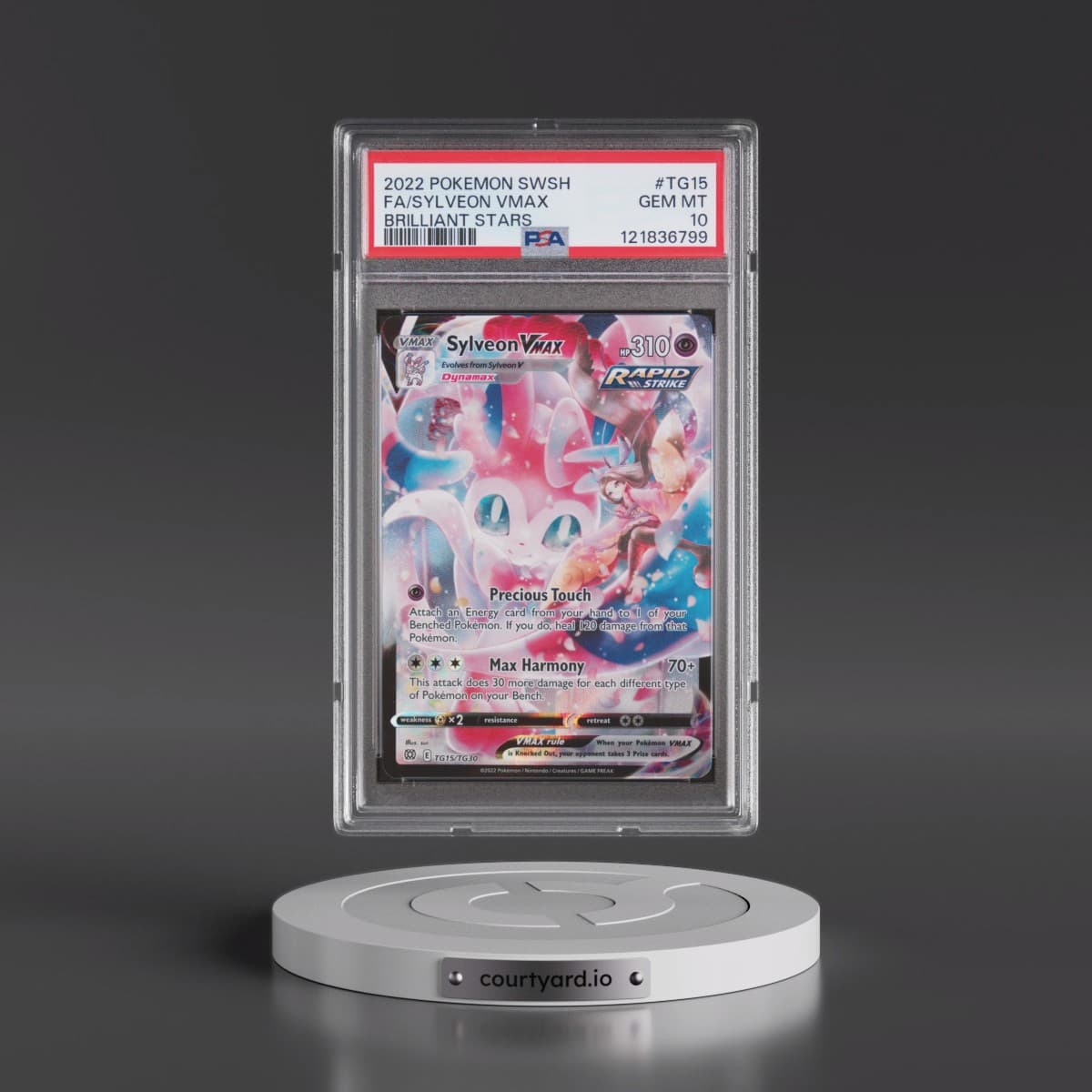 2022 Pokémon Sword & Shield Brilliant Stars #TG15 Sylveon Vmax - Full Art (PSA 10 GEM MINT)