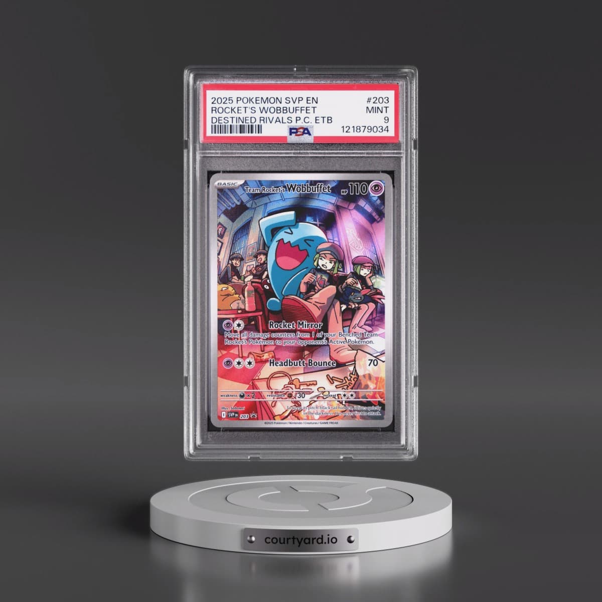 2025 Pokémon Svp EN-SV Black Star Promo #203 Team Rocket's Wobbuffet - Destined Rivals Pokemon Center Elite Trainer Box (PSA 9 MINT)