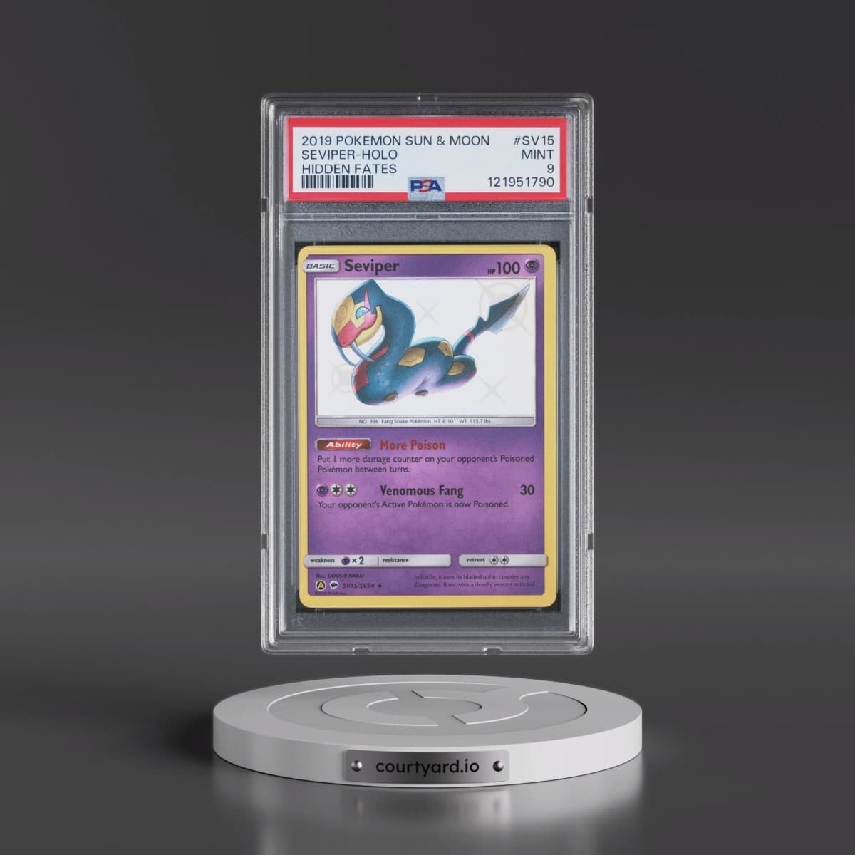 2019 Pokémon Sun & Moon Hidden Fates #SV15 Seviper - Holo (PSA 9 MINT)