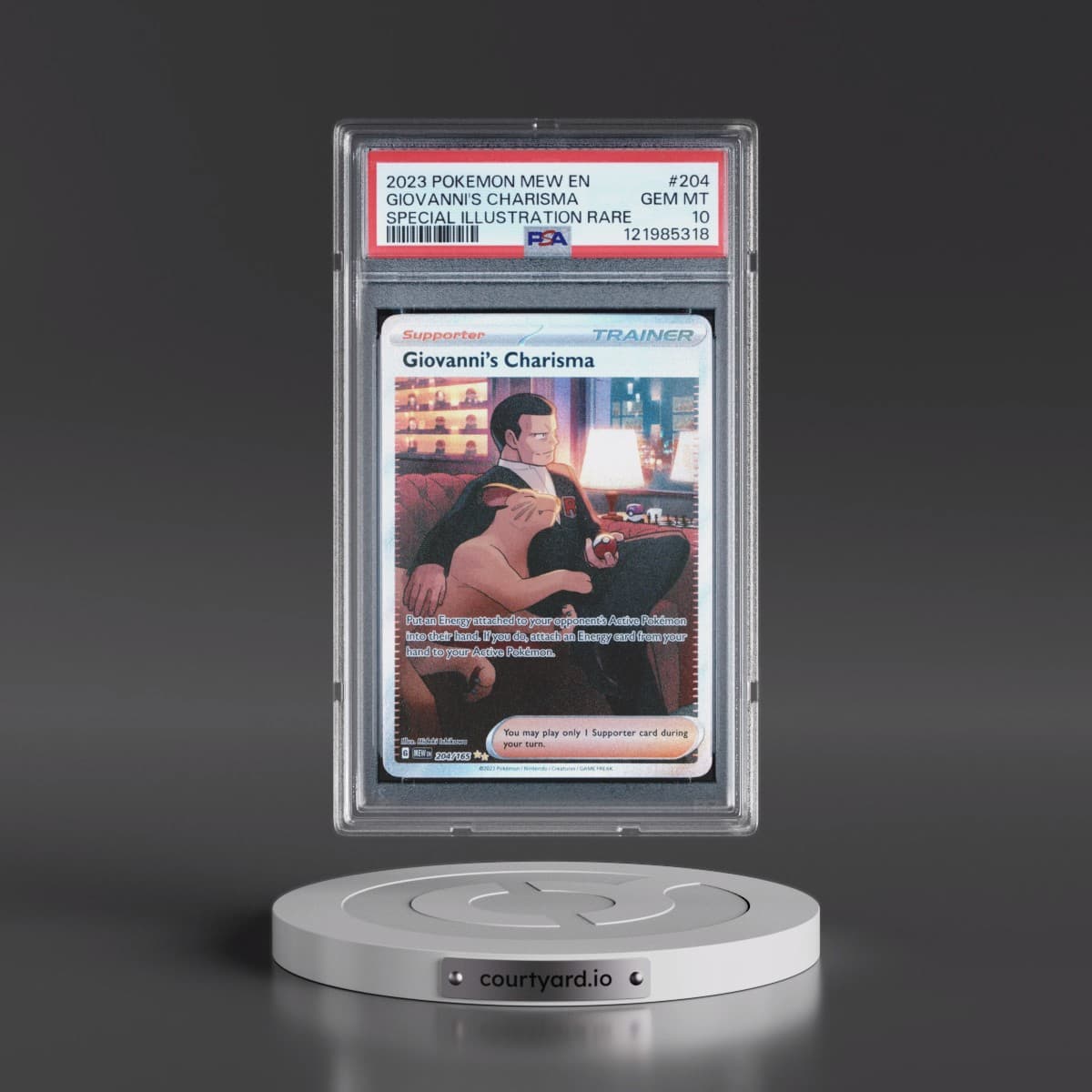 2023 Pokémon Mew EN-151 #204 Giovanni's Charisma - Special Illustration Rare (PSA 10 GEM MINT)