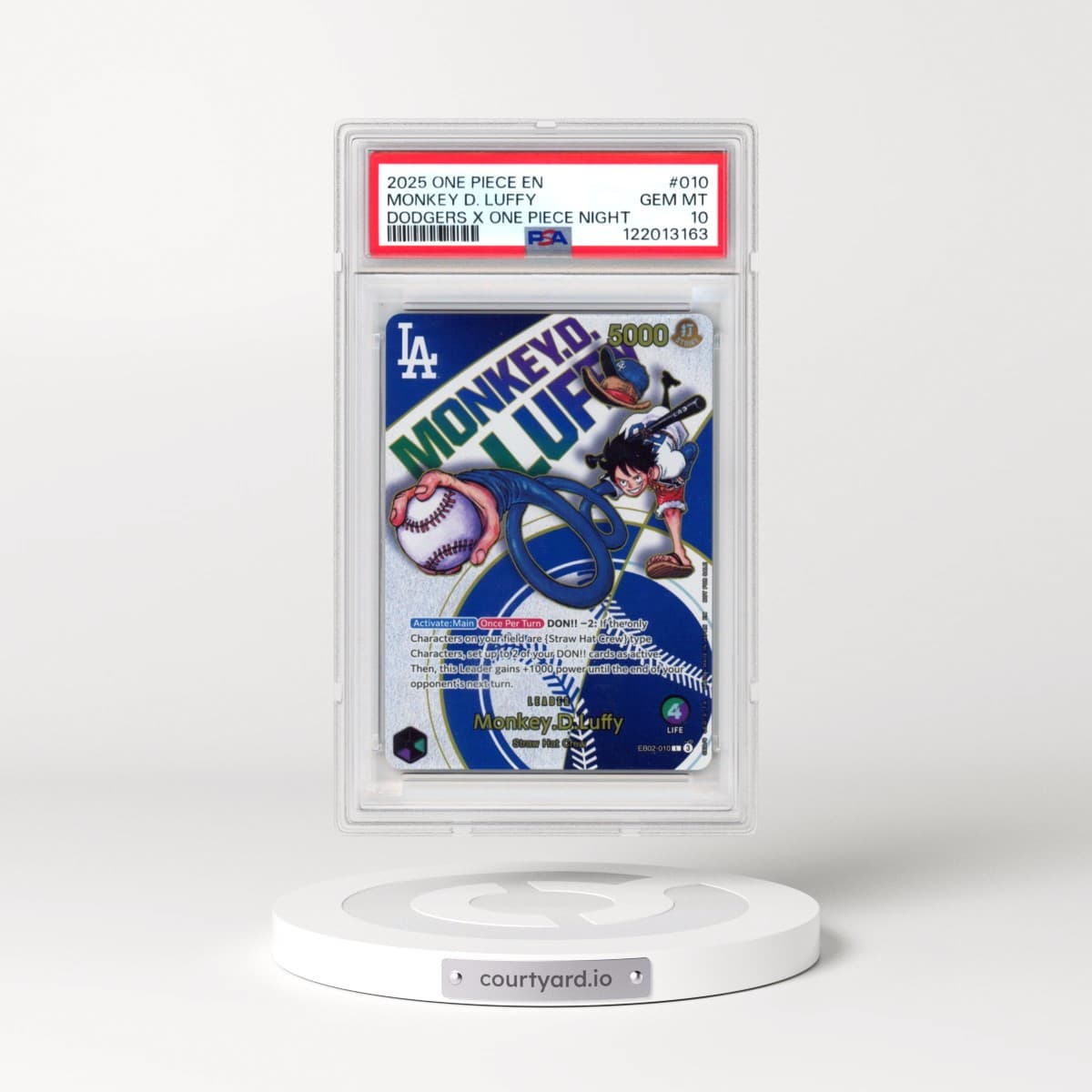 2025 One Piece Promos #010 Monkey D. Luffy - Dodgers X One Piece Night (PSA 10 GEM MINT)