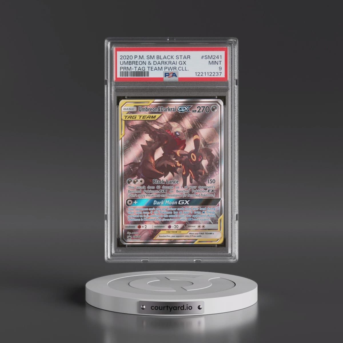 2020 Pokémon SM Black Star Promo #SM241 Umbreon & Darkrai GX - Holo Tag Team Powers Collection (PSA 9 MINT)