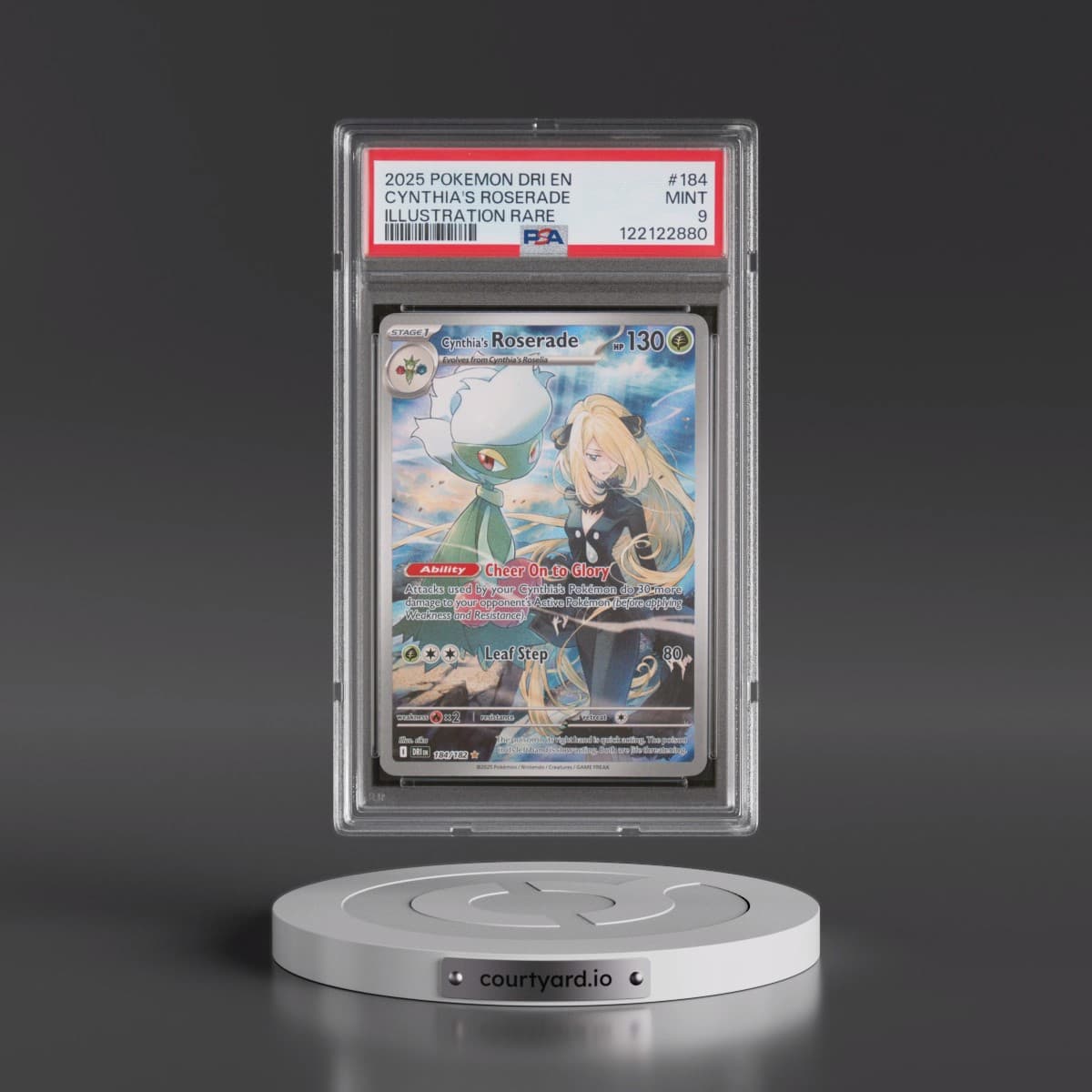 2025 Pokémon Dri EN-Destined Rivals #184 Cynthia's Roserade - Illustration Rare (PSA 9 MINT)