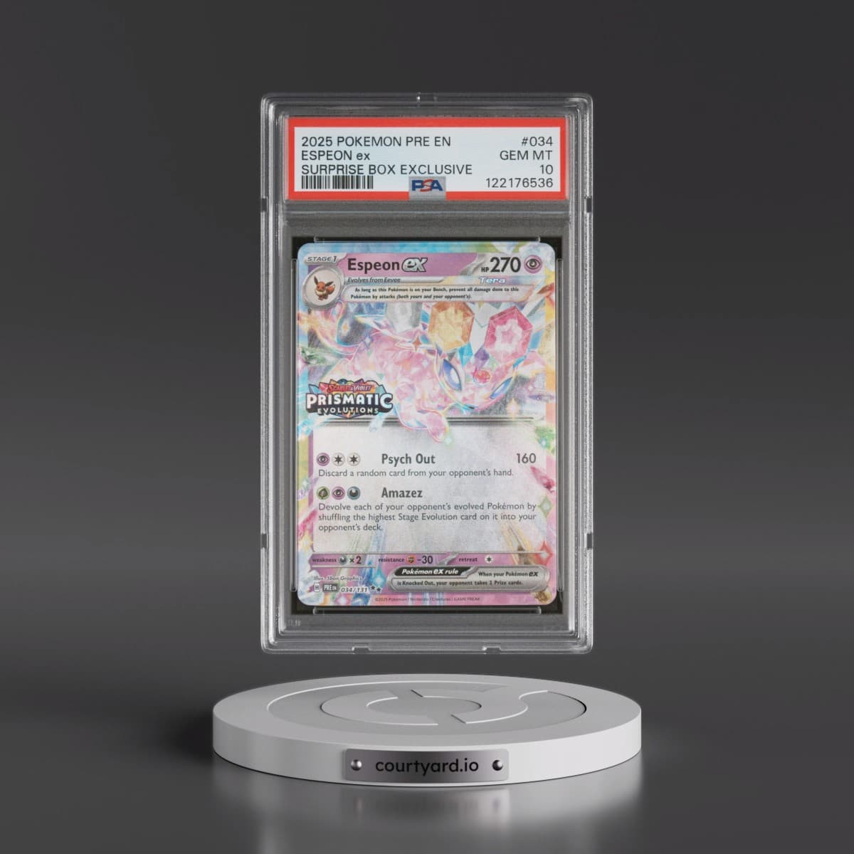 2025 Pokémon Pre EN-Prismatic Evolutions #034 Espeon EX - Holo Surprise Box Exclusive (PSA 10 GEM MINT)