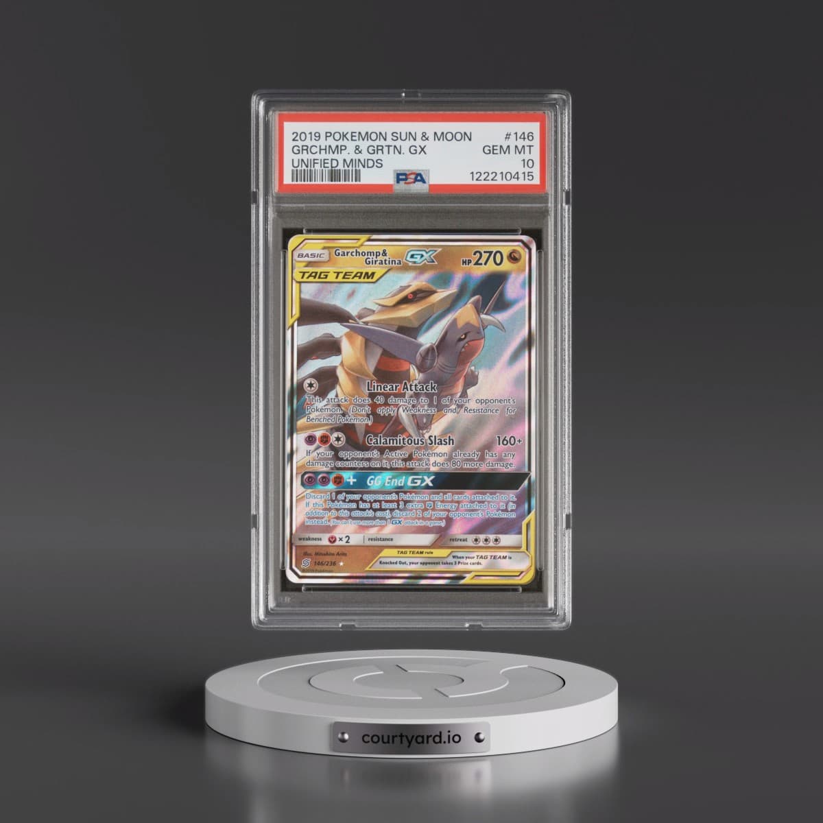 2019 Pokémon Sun & Moon Unified Minds #146 Garchomp & Giratina GX - Holo (PSA 10 GEM MINT)