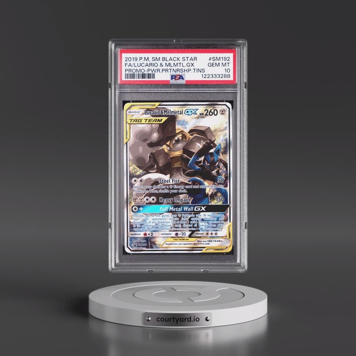 2019 Pokémon SM Black Star Promo #SM192 Lucario & Melmetal GX - Holo Full Art Power Partnership Tins (PSA 10 GEM MINT)