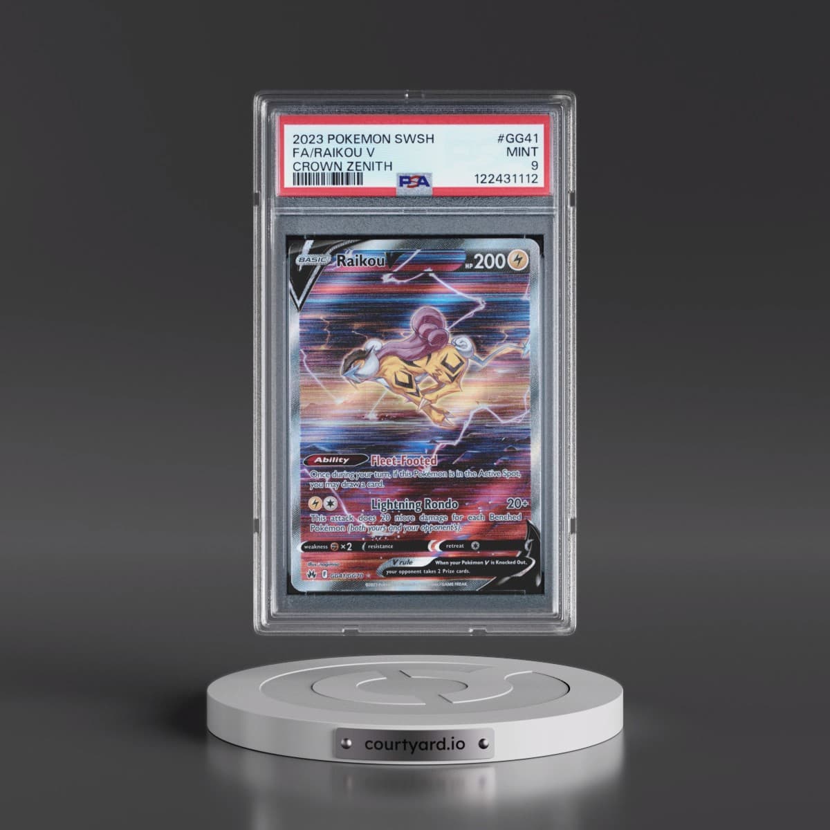 2023 Pokémon Sword and Shield Crown Zenith #GG41 Raikou V - Holo Full Art (PSA 9 MINT)