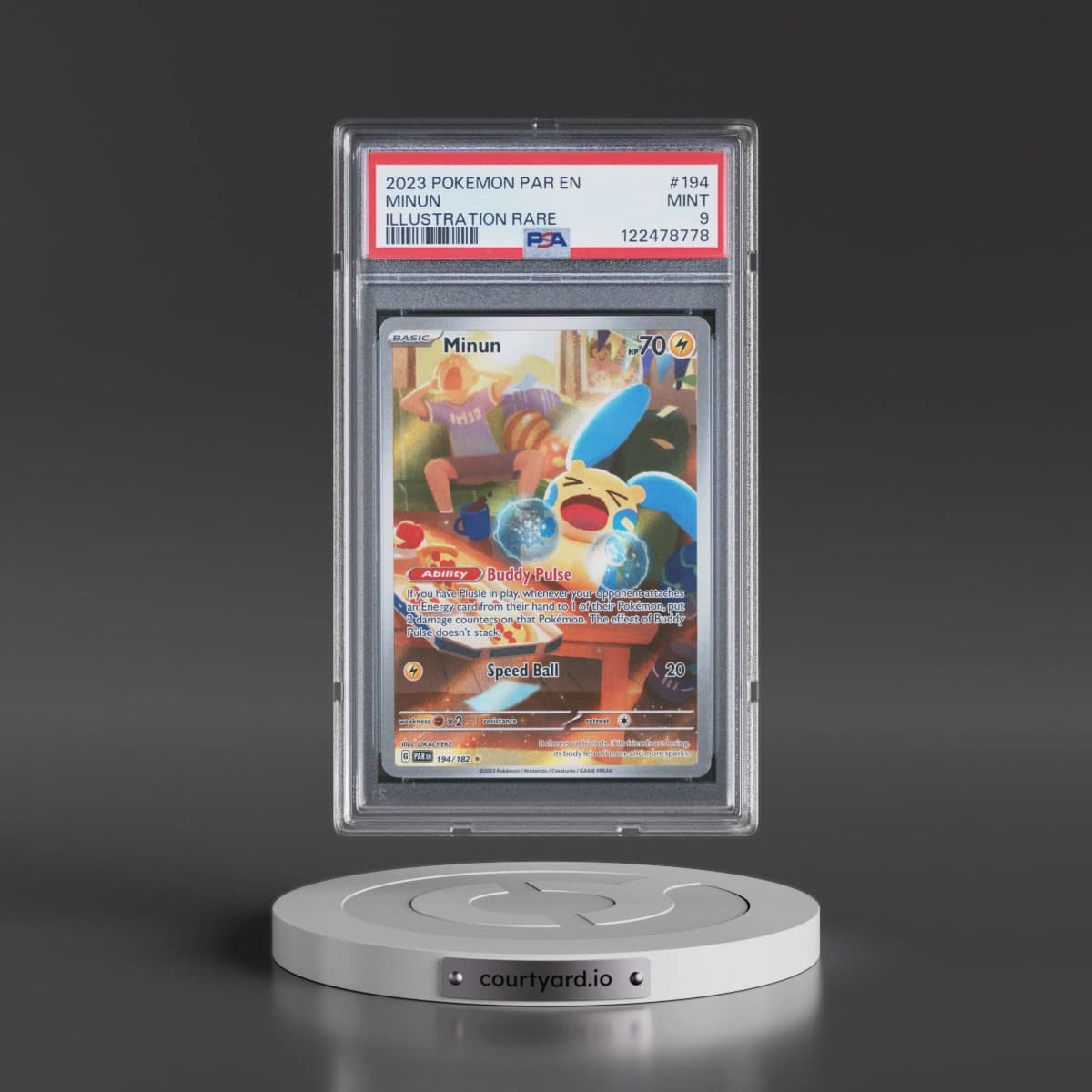 2023 Pokémon Par EN-Paradox Rift #194 Minun - Illustration Rare (PSA 9 MINT)