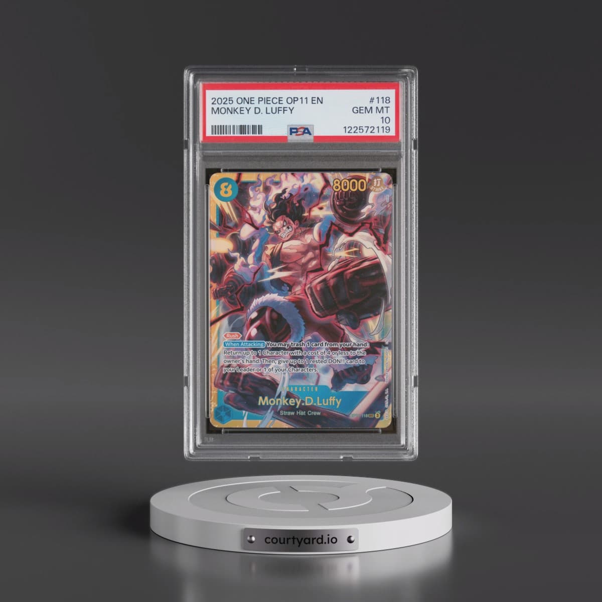 2025 One Piece OP11-A Fist of Divine Speed #118 Monkey D. Luffy (PSA 10 GEM MINT)