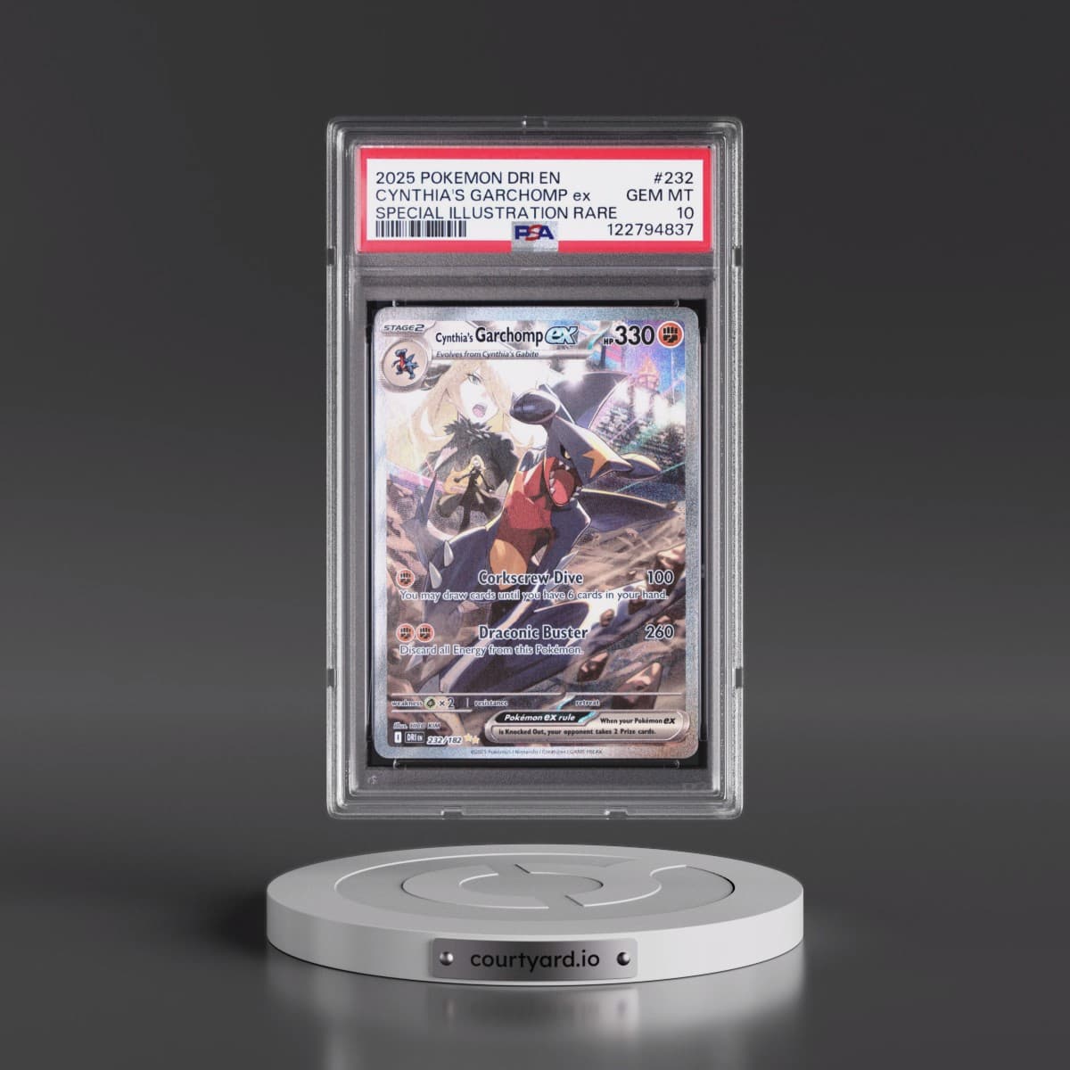 2025 Pokémon Dri EN-Destined Rivals #232 Cynthia's Garchomp EX - Holo Special Illustration Rare (PSA 10 GEM MINT)