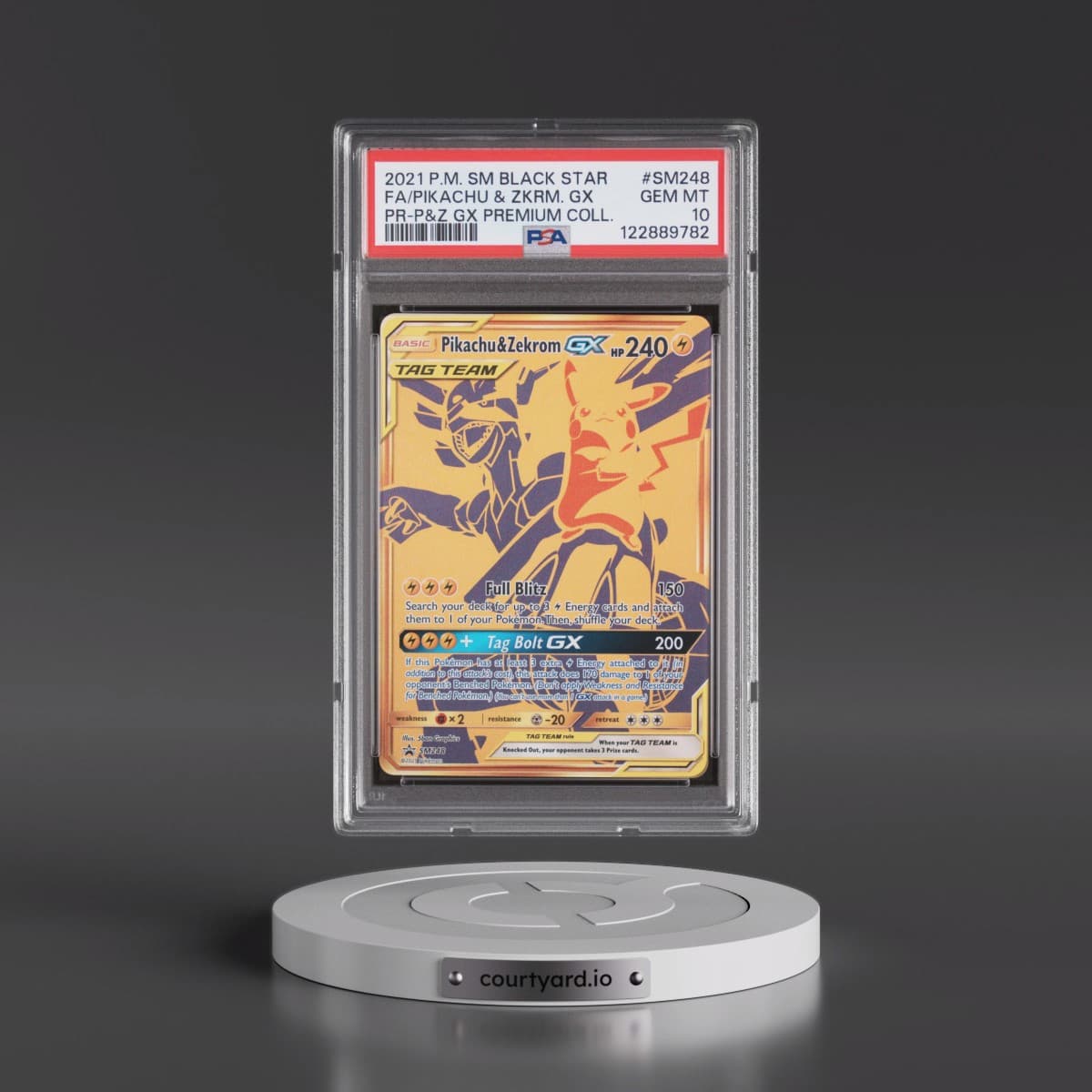 2021 Pokémon SM Black Star Promo #SM248 Pikachu & Zekrom GX - Holo Full Art Pikachu & Zekrom GX Premium Collection (PSA 10 GEM MINT)