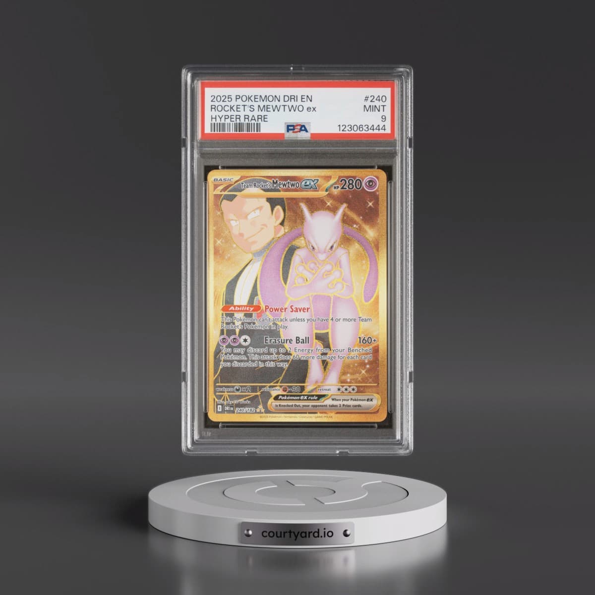 2025 Pokémon Dri EN-Destined Rivals #240 Team Rocket's Mewtwo EX - Holo Hyper Rare (PSA 9 MINT)