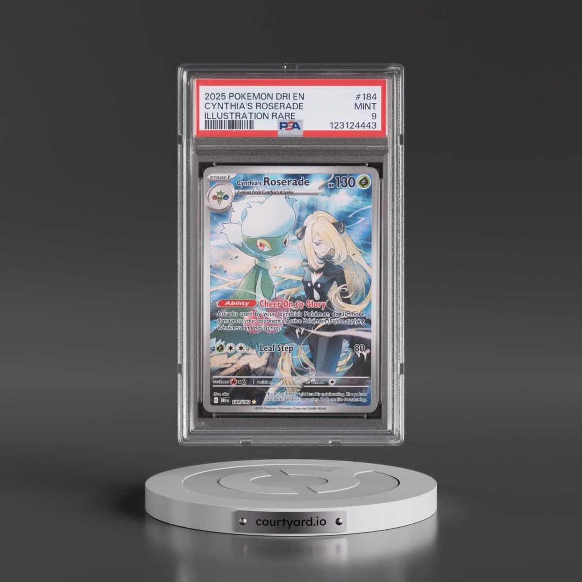 2025 Pokémon Dri EN-Destined Rivals #184 Cynthia's Roserade - Illustration Rare (PSA 9 MINT)