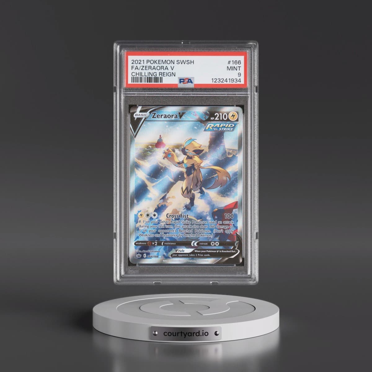 2021 Pokémon Sword & Shield Chilling Reign #166 Zeraora V - Holo Full Art (PSA 9 MINT)