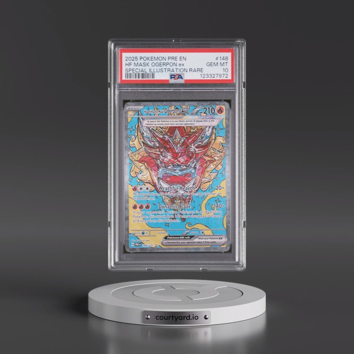 2025 Pokémon Pre EN-Prismatic Evolutions #148 Hearthflame Mask Ogerpon EX - Holo Special Illustration Rare (PSA 10 GEM MINT)