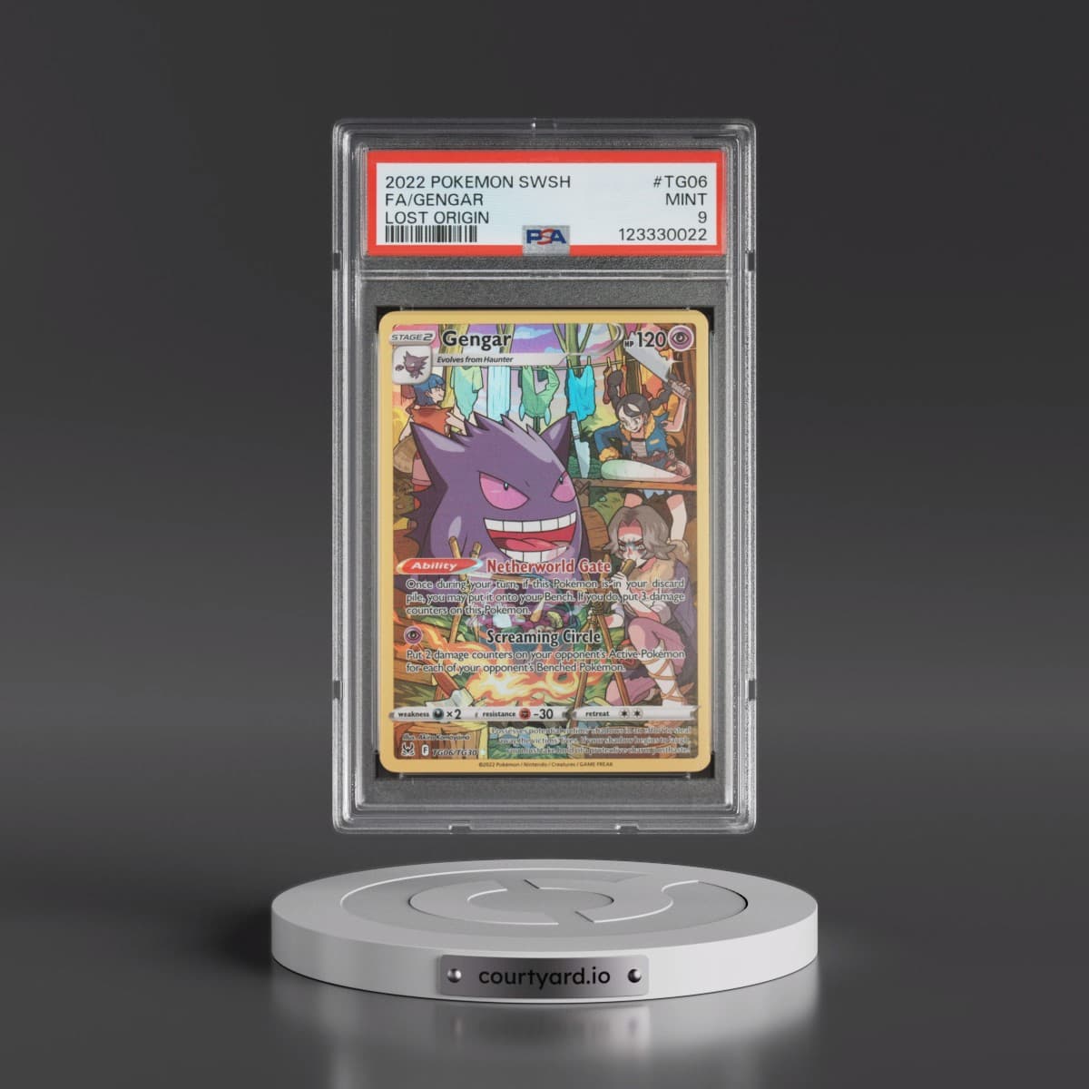 2022 Pokémon Sword & Shield Lost Origin #TG06 Gengar - Full Art (PSA 9 MINT)