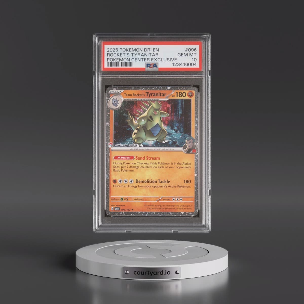 2025 Pokémon Dri EN-Destined Rivals #096 Team Rocket's Tyranitar - Pokemon Center Exclusive (PSA 10 GEM MINT)