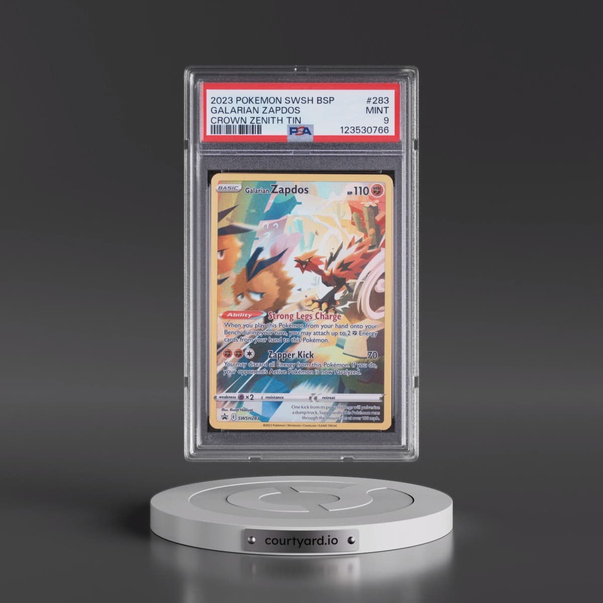 2023 Pokémon Swsh Black Star Promo #283 Galarian Zapdos - Crown Zenith Tins (PSA 9 MINT)