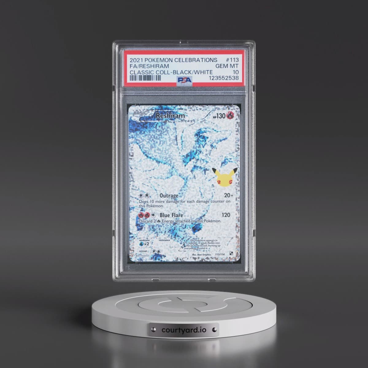 2021 Pokémon Celebrations Classic Collection #113 Reshiram - Full Art (PSA 10 GEM MINT)