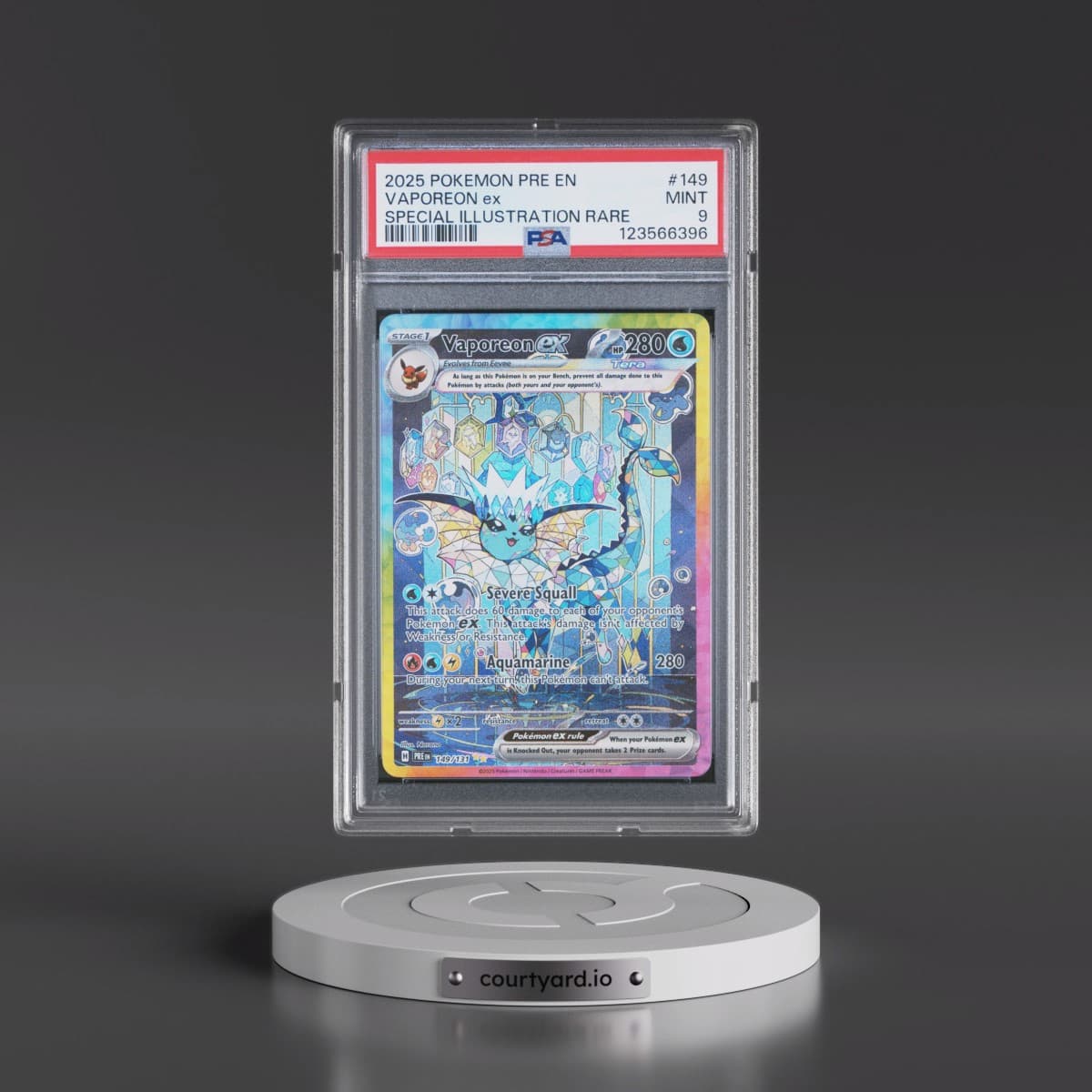 2025 Pokémon Pre EN-Prismatic Evolutions #149 Vaporeon EX - Holo Special Illustration Rare (PSA 9 MINT)