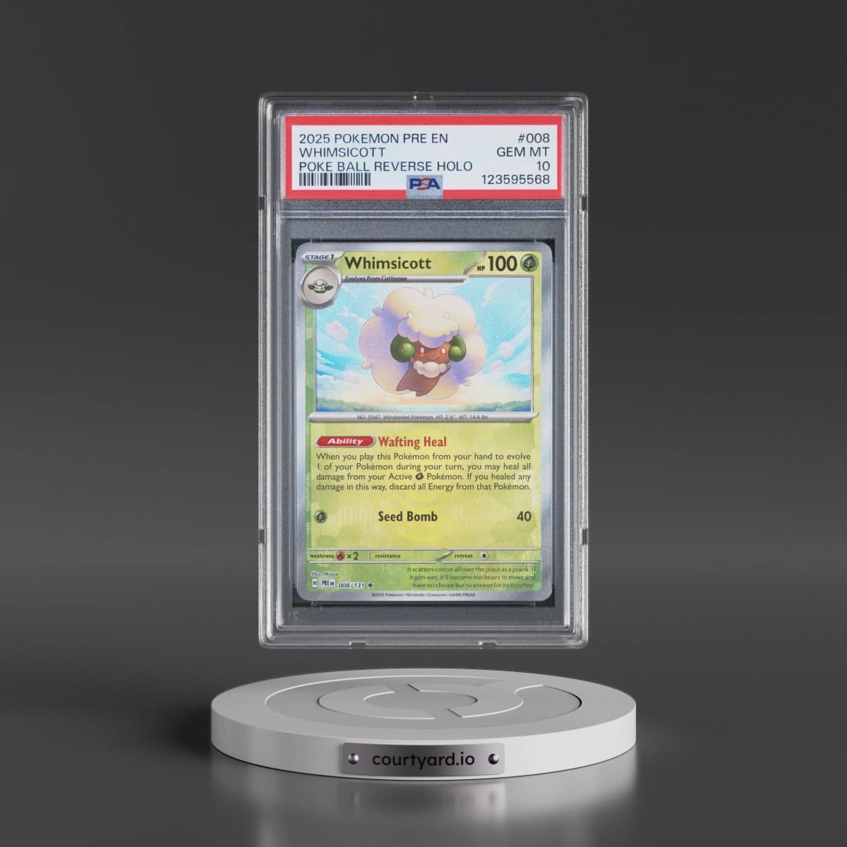 2025 Pokémon Pre EN-Prismatic Evolutions #008 Whimsicott - Reverse Holo Poke Ball (PSA 10 GEM MINT)