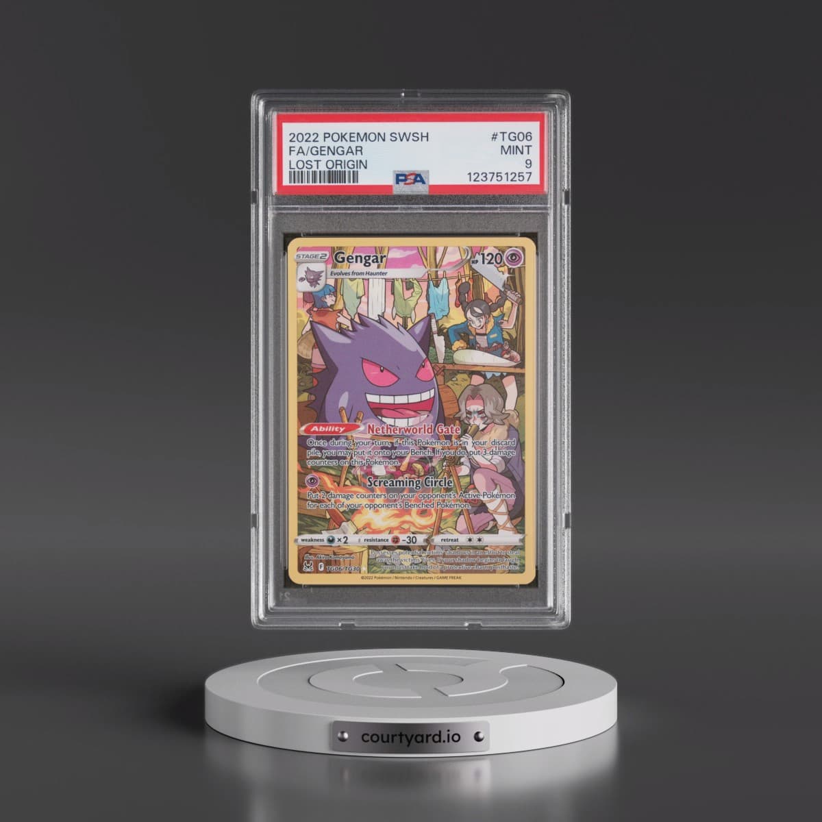 2022 Pokémon Sword & Shield Lost Origin #TG06 Gengar - Full Art (PSA 9 MINT)