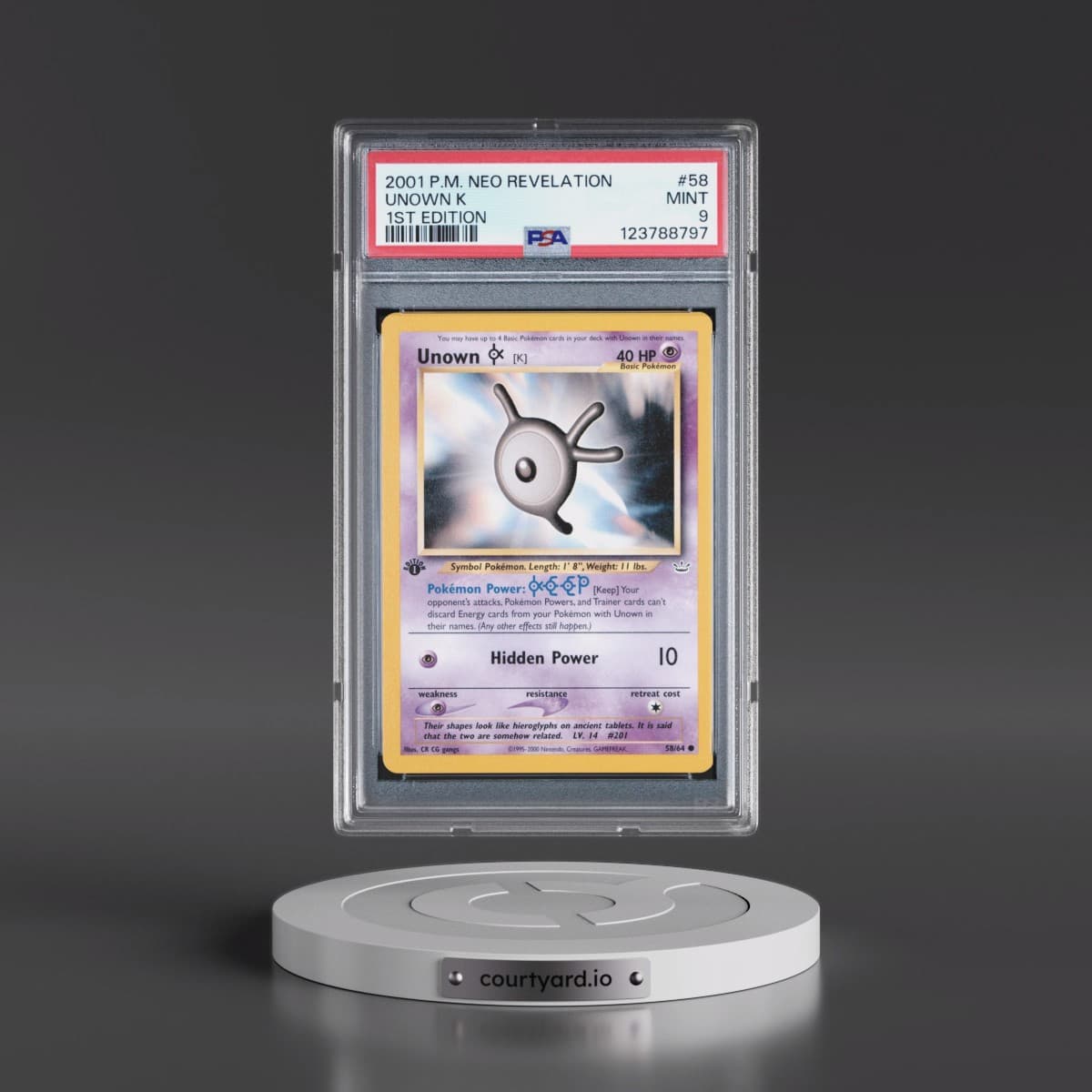 2001 Pokémon Neo Revelation #58 Unown K - 1st Edition (PSA 9 MINT)
