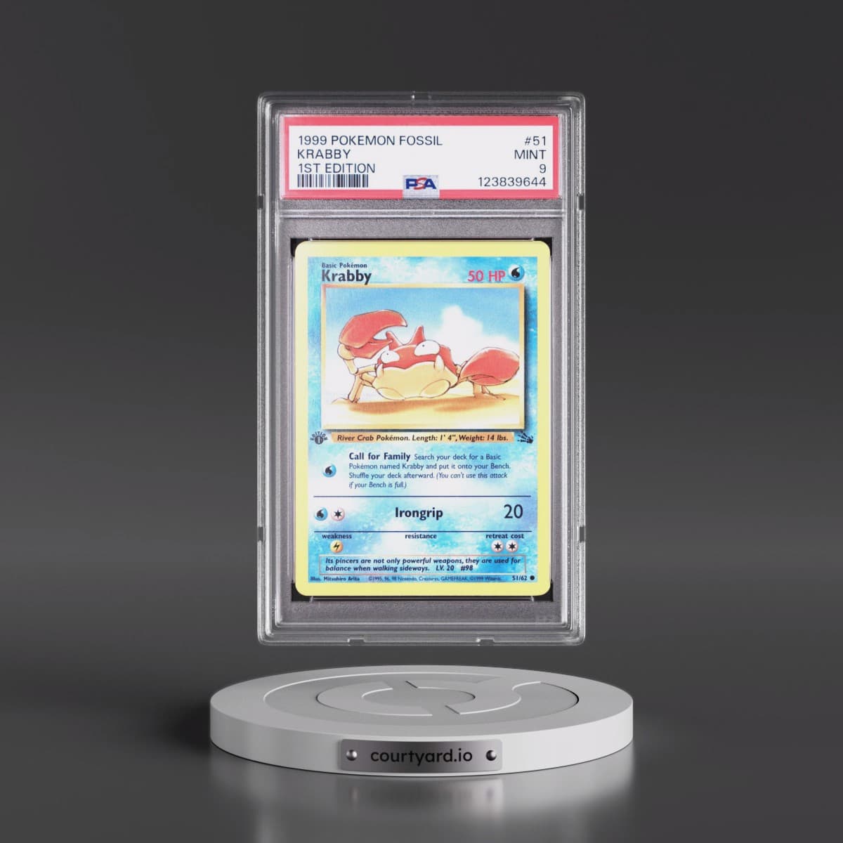 1999 Pokémon Fossil #51 Krabby - 1st Edition (PSA 9 MINT)