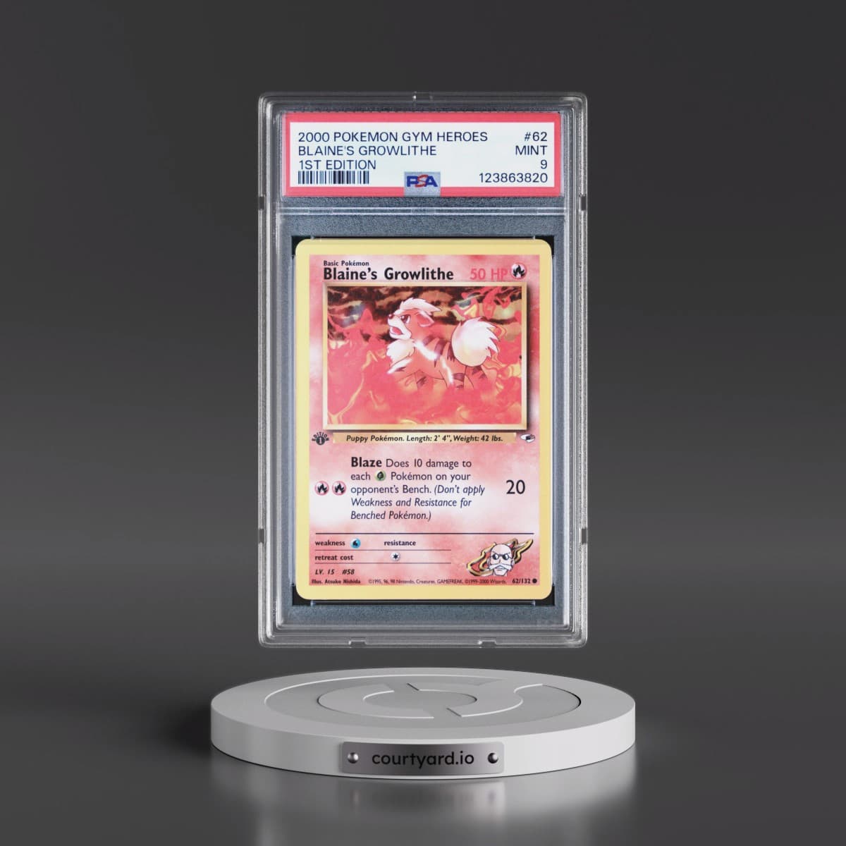 2000 Pokémon Gym Heroes #62 Blaine's Growlithe - 1st Edition (PSA 9 MINT)