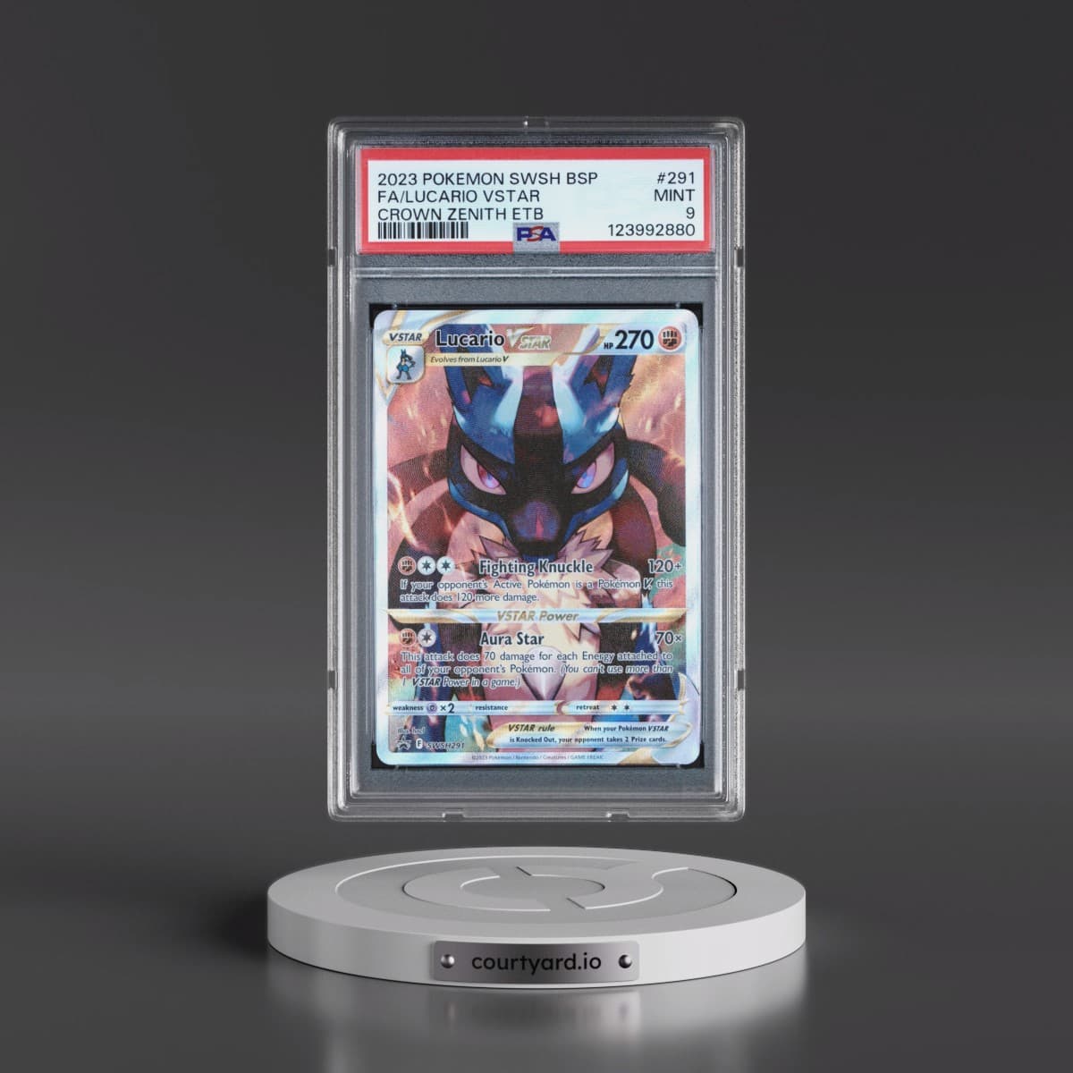 2023 Pokémon Swsh Black Star Promo #291 Lucario Vstar - Full Art Crown Zenith Elite Trainer Box (PSA 9 MINT)