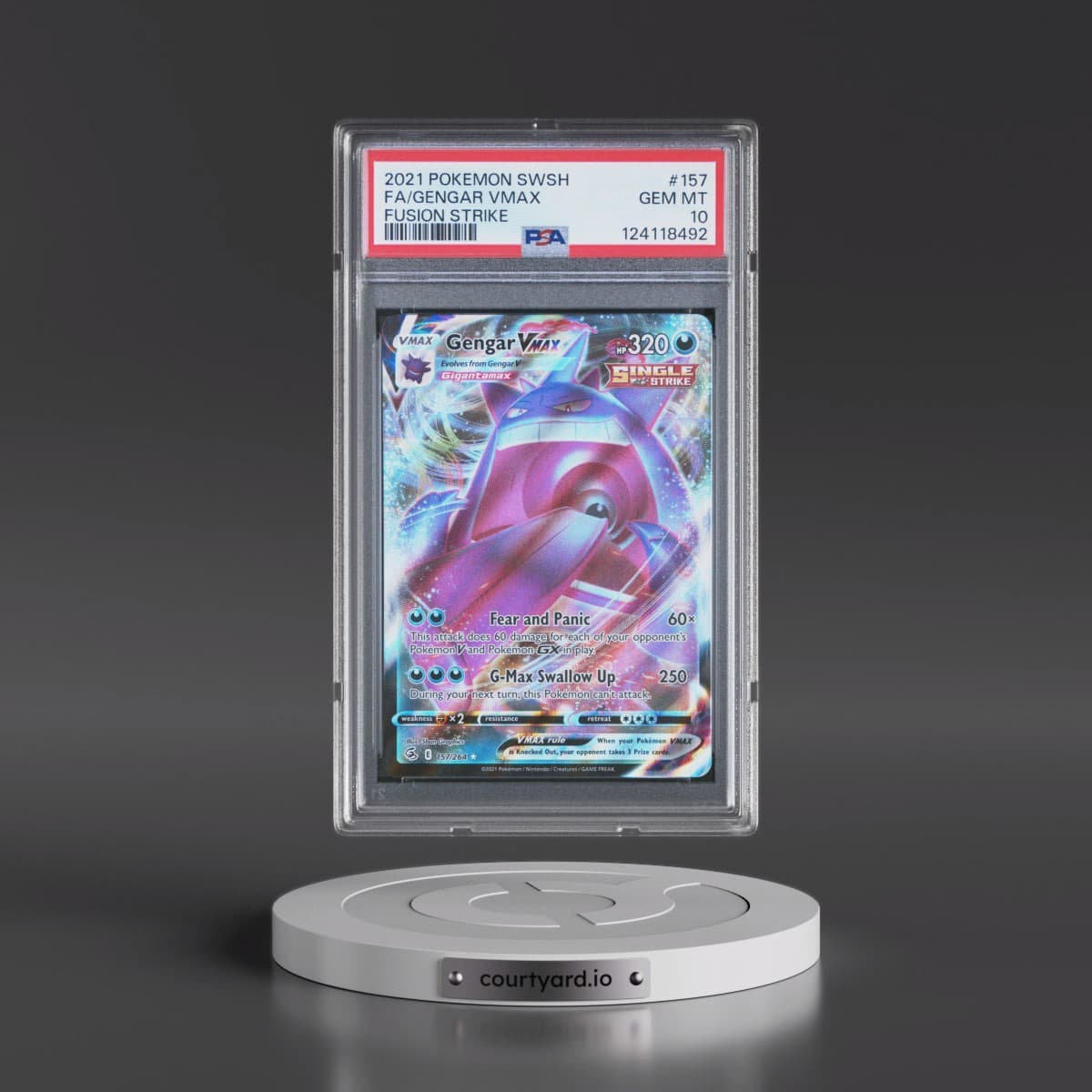 2021 Pokémon Sword & Shield Fusion Strike #157 Gengar Vmax - Full Art (PSA 10 GEM MINT)