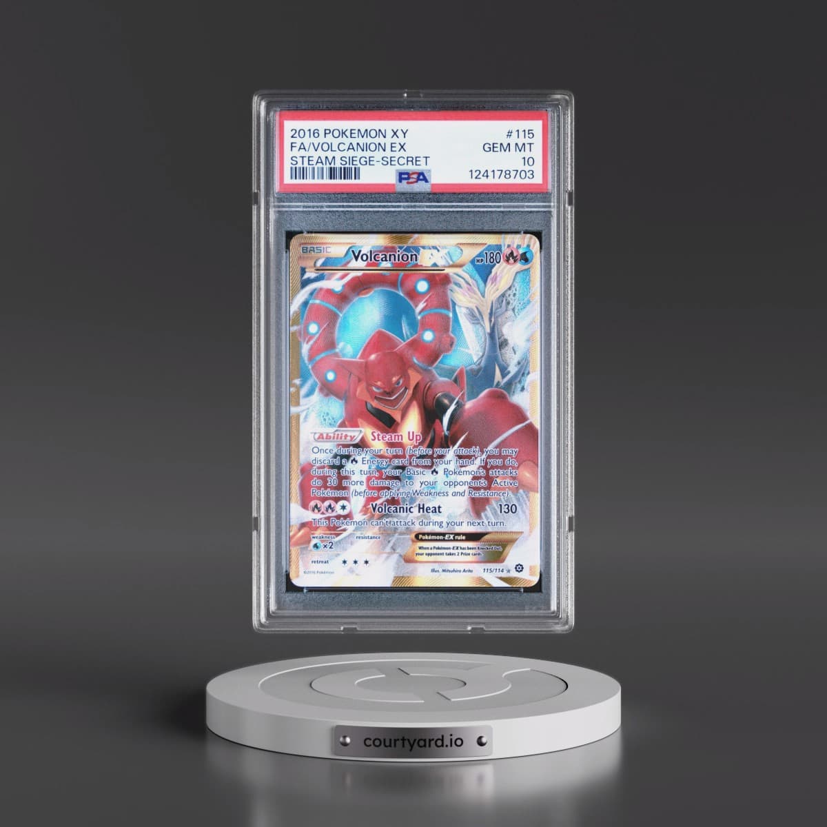 2016 Pokémon XY Steam Siege #115 Volcanion EX - Holo Full Art Secret (PSA 10 GEM MINT)