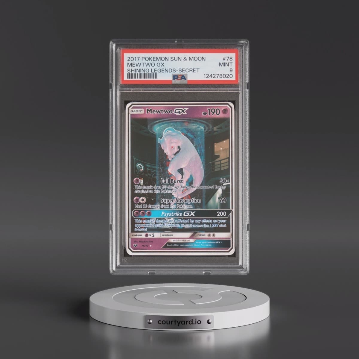 2017 Pokémon Sun & Moon Shining Legends #78 Mewtwo GX - Holo Secret (PSA 9 MINT)