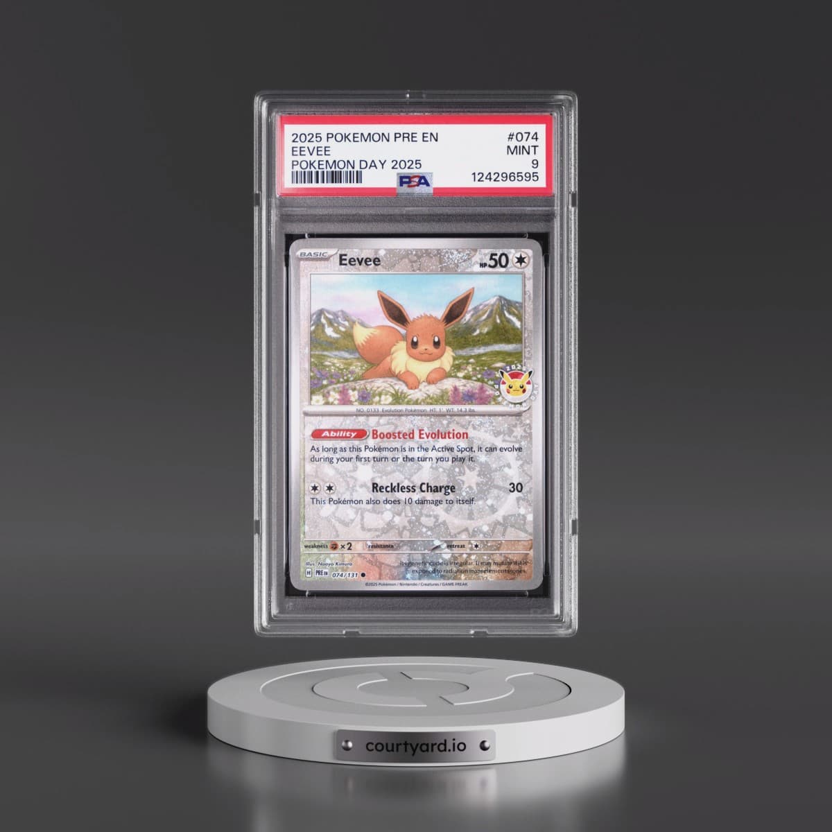 2025 Pokémon Pre EN-Prismatic Evolutions #074 Eevee - Pokemon Day 2025 (PSA 9 MINT)