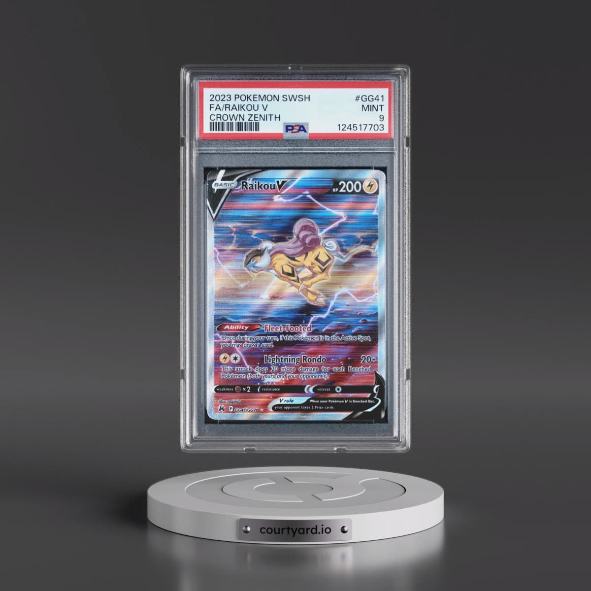 2023 Pokémon Sword and Shield Crown Zenith #GG41 Raikou V - Holo Full Art (PSA 9 MINT)
